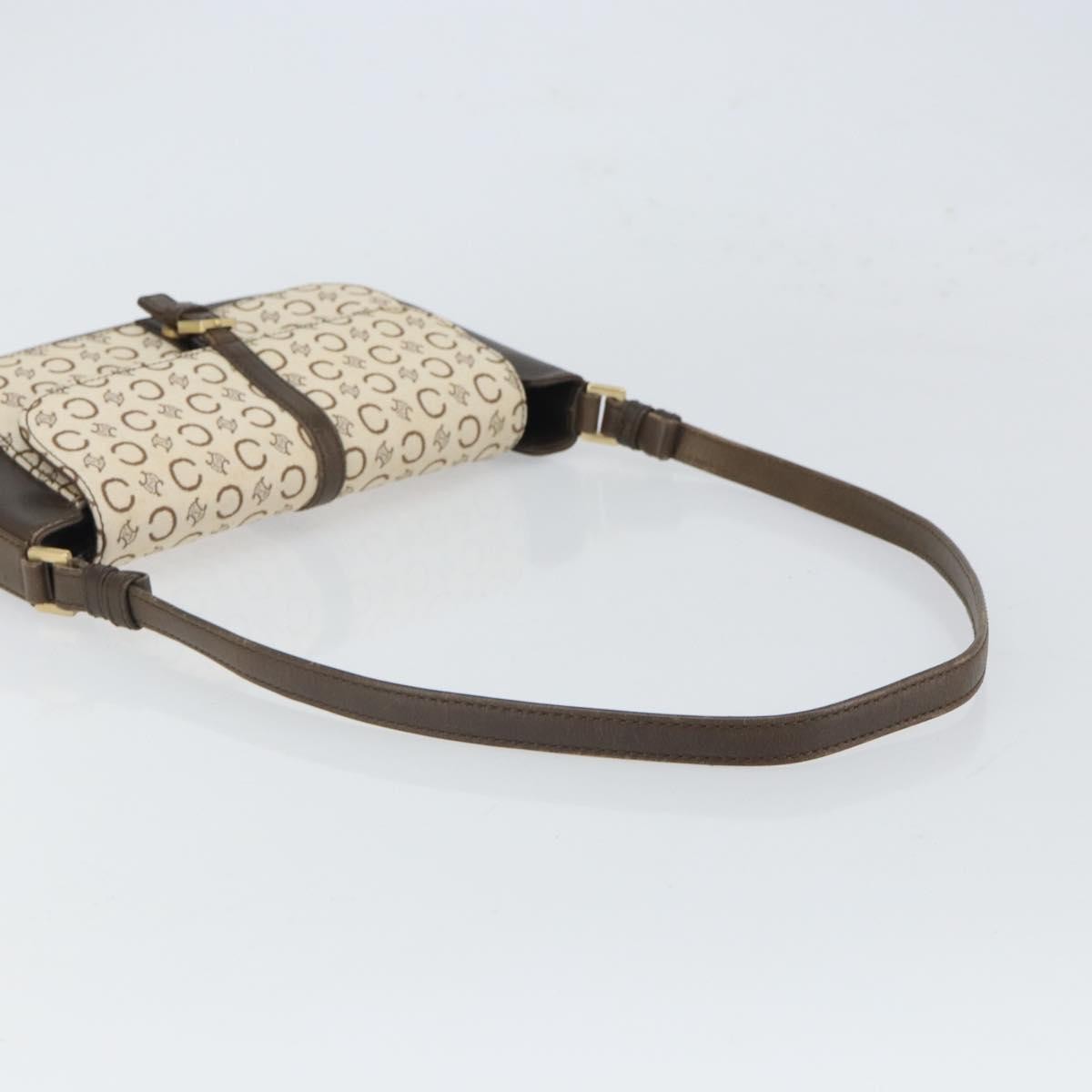 CELINE C Macadam Canvas Shoulder Bag Beige Gold Auth ep12930