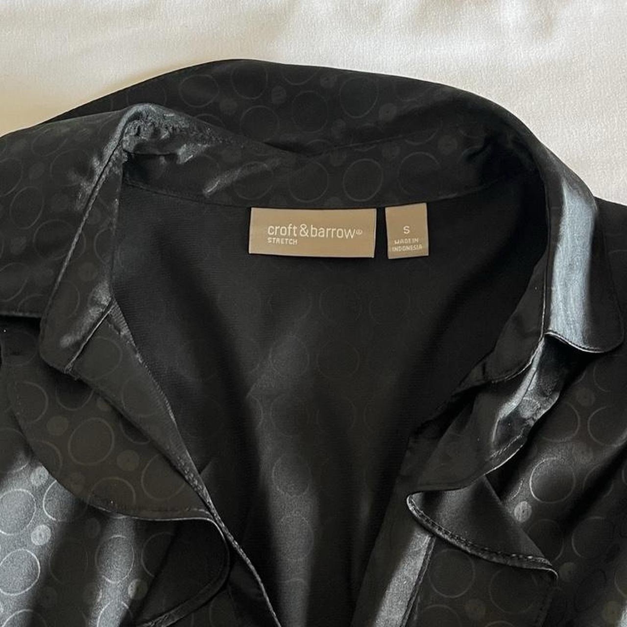 Brand New (Tag $36) Croft & Barrow Black Ruffle Collar Satin Long Sleeve Blouse