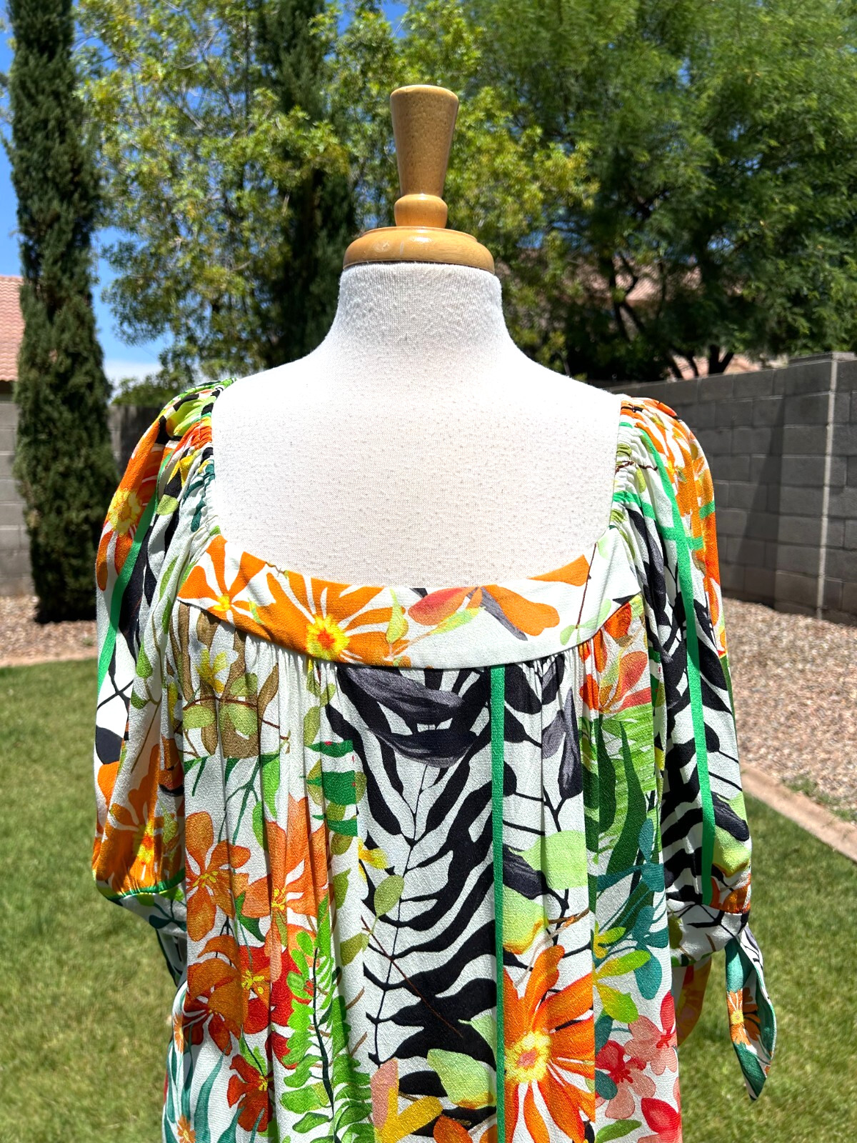 Karen Kane Mango Tango Square Neck Peasant Tunic Top Plus Sz 2X $148 Floral NWT