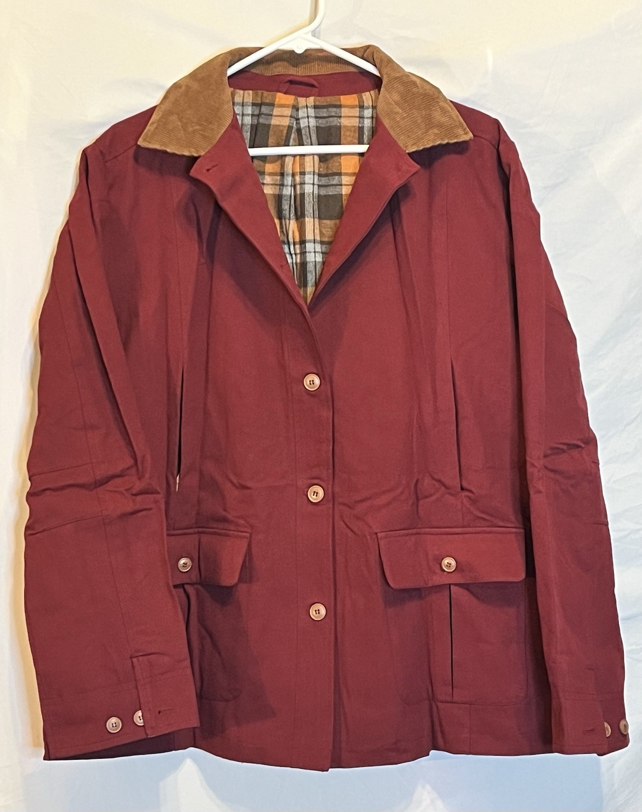 Women’s Brick Red Barn Jacket w Corduroy Collar/Cuffs Women’s Sz L New