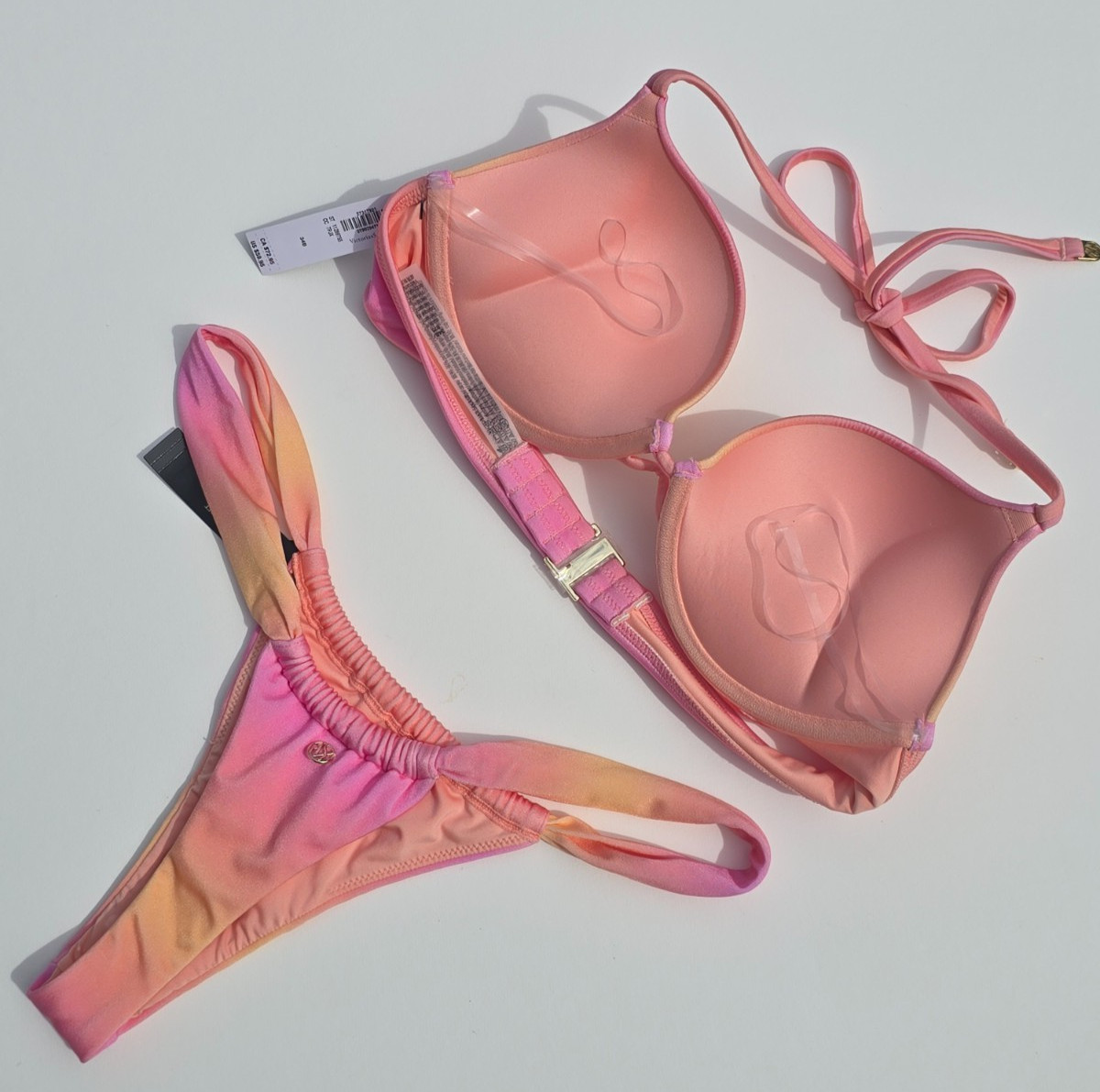 Victoria’s Secret Swim Bombshell Add 2 cups Push-up Set Pink Ombre Thong 2026