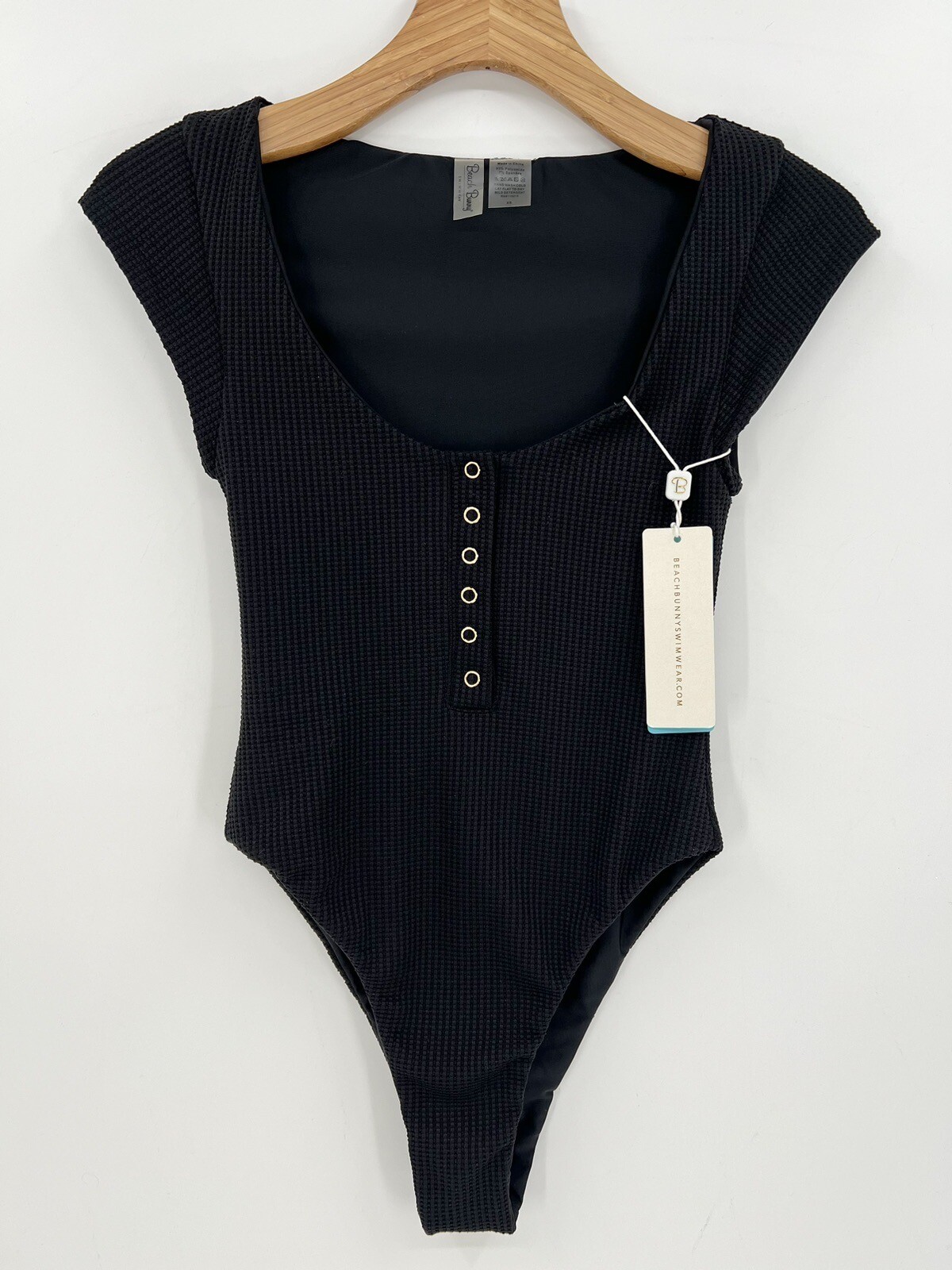 Beach Bunny Cap Sleeve Button Up One Piece Swimsuit in Black Size XS