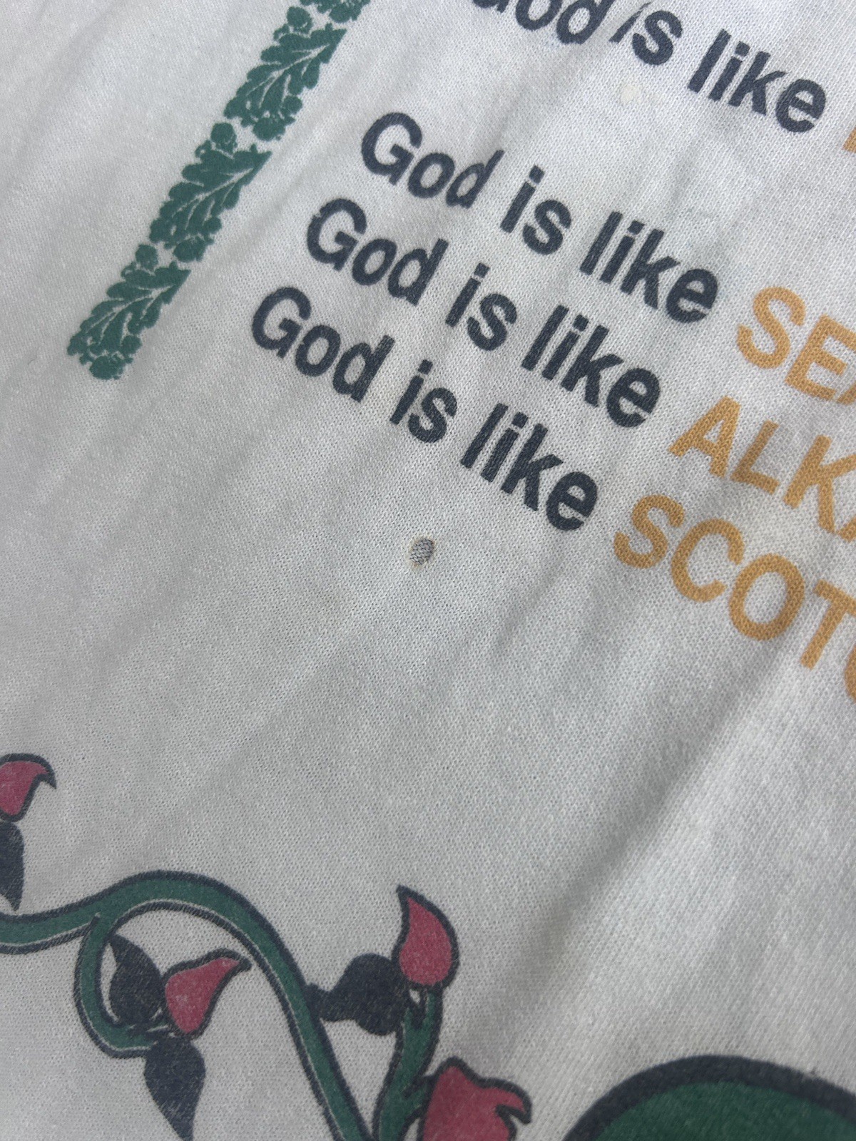 God Is Like… Vintage 90s Jesus Tee White Size L has Flaws & Discoloration