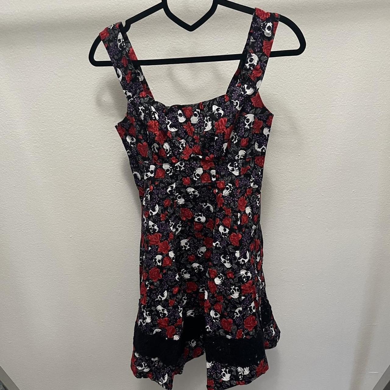 Hot Topic Purple & Red Skull Rose Dress Black Lace Rockabilly Women’s small
