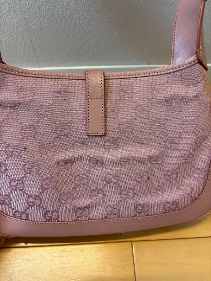 Gucci Pink GG pattern Canvas Leather Shoulder Bag Jackie 0013735 Used from Japan