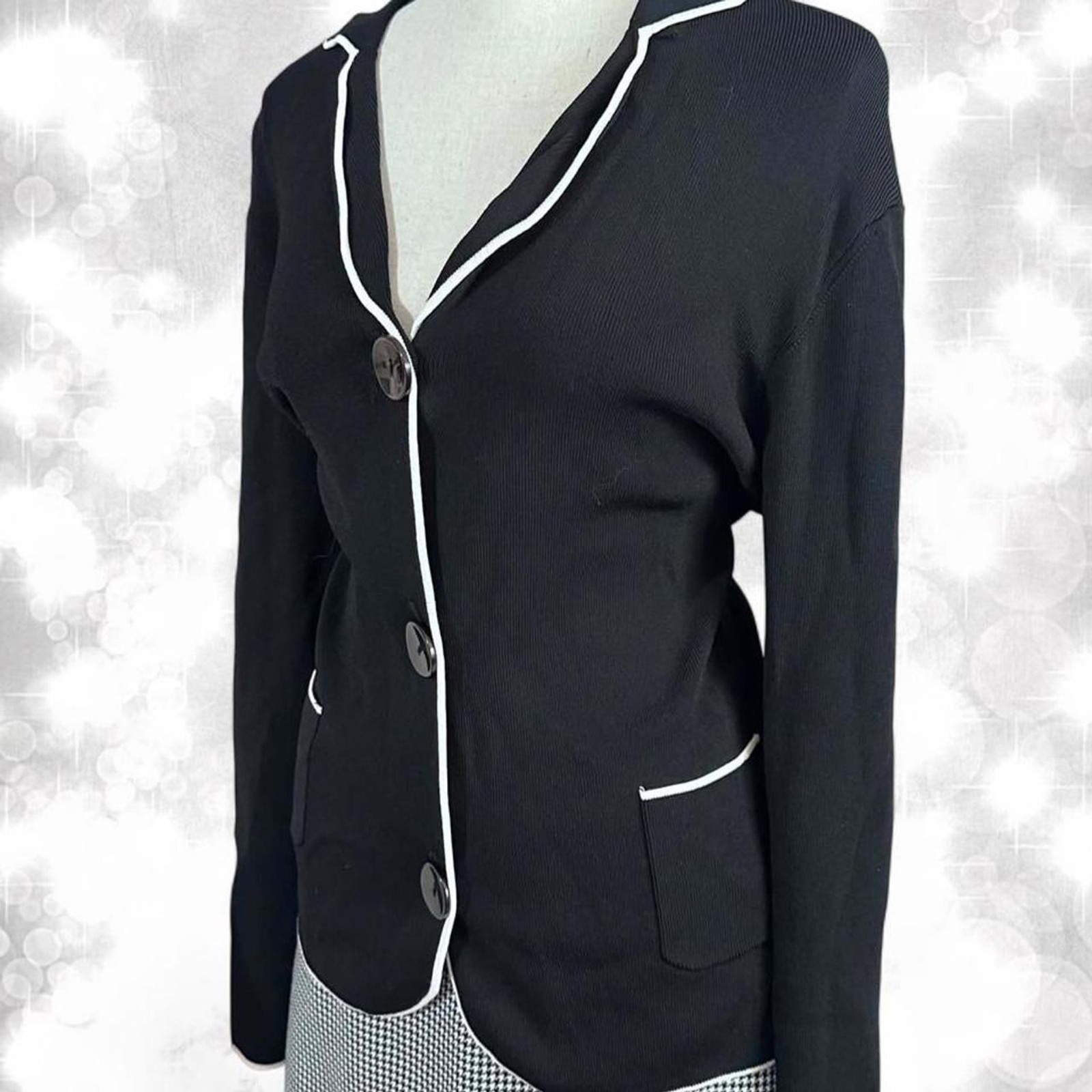 Dark Academia Preppy White Trim Contrast Blazer Style Cardigan