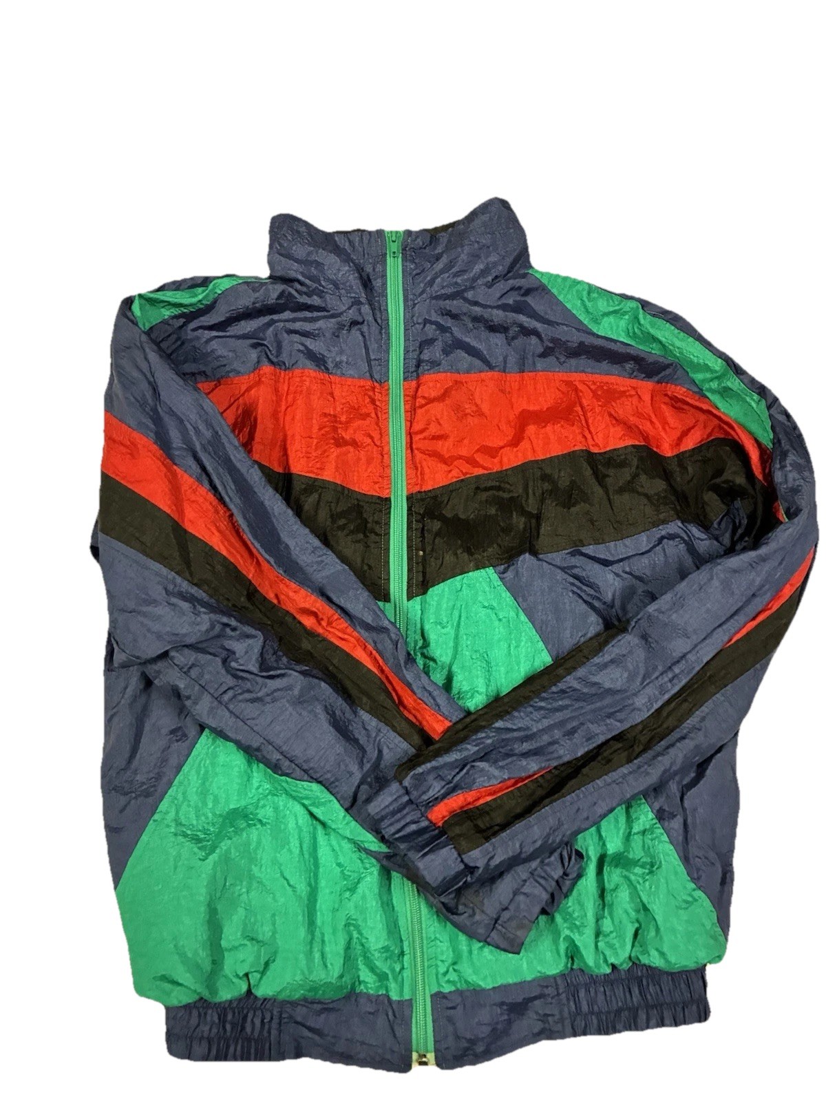 Vintage 90s Blazer Windbreaker Jacket Women’s (Size M) Teal Green/Navy Blue /Red