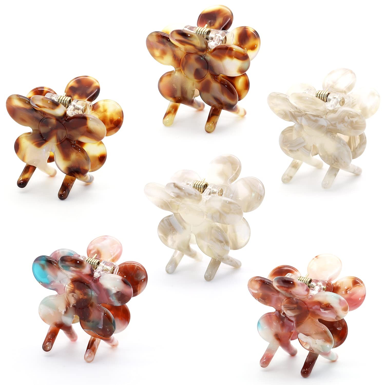 Mini Hair Clips: 6-Pack Flower Hair Claw Clamps, 1.26 Inch Cellulose Acetate Jaw
