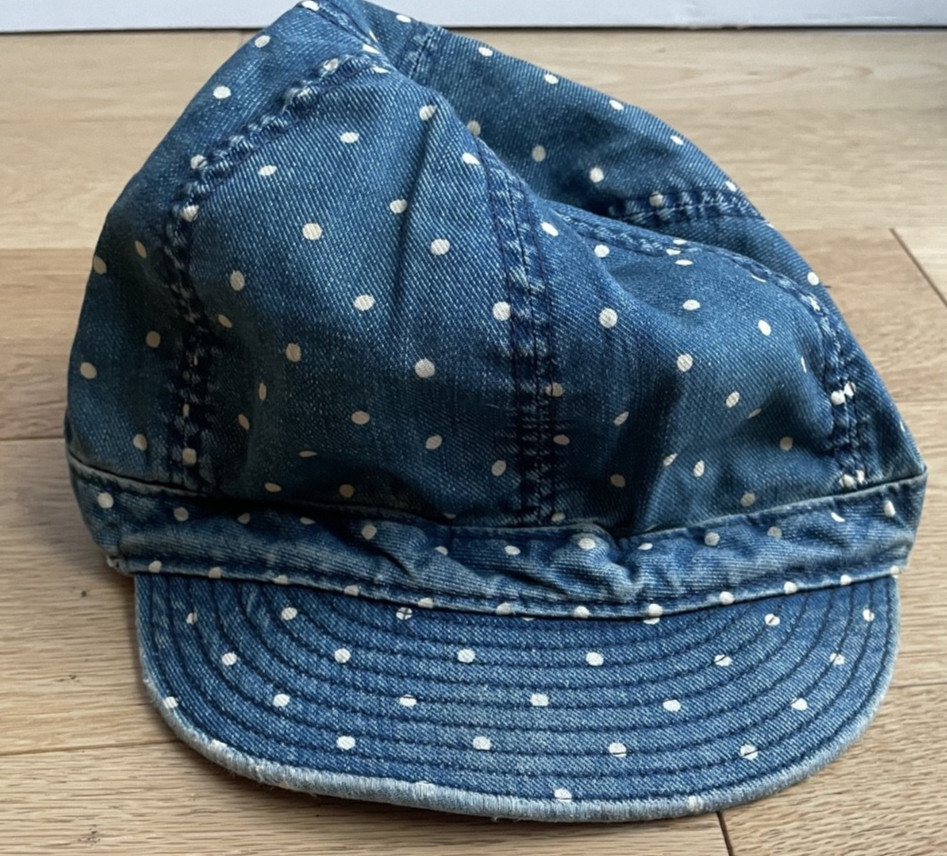 RRL Ralph Lauren Indigo Polka Dot Work Cap Railroad Engineer Hat Vintage newsboy