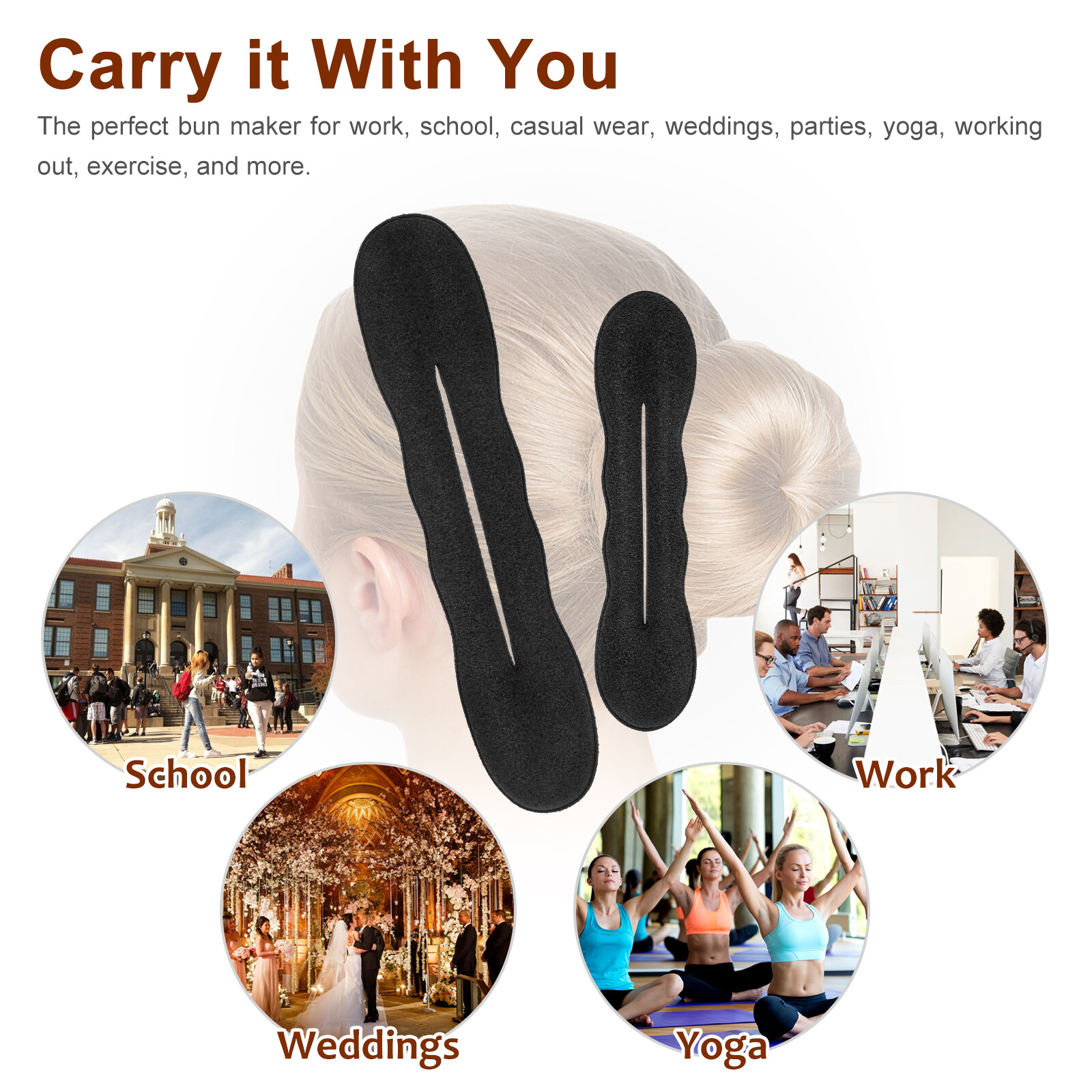 4pcs Black Magic Foam Sponge Bun Maker Hair Donut Ponytail Clip Twist Sock Tool
