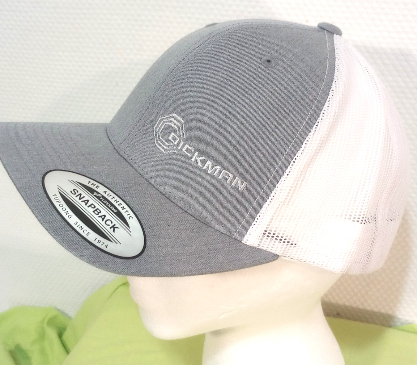 DICKMAN Logo on Yupoong 6006 Classic Trucker Hat Snapback Heather/White