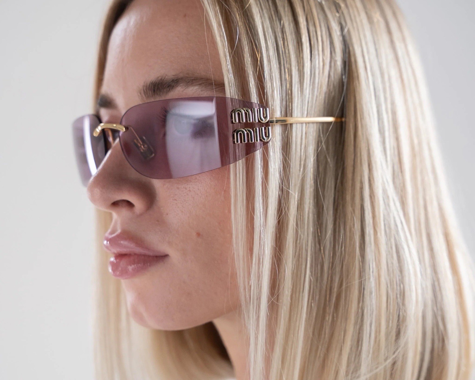 Miu Miu MU AUBE A51S ZVN90O Light pink Lenses Rimless Rectangle Sunglasses New