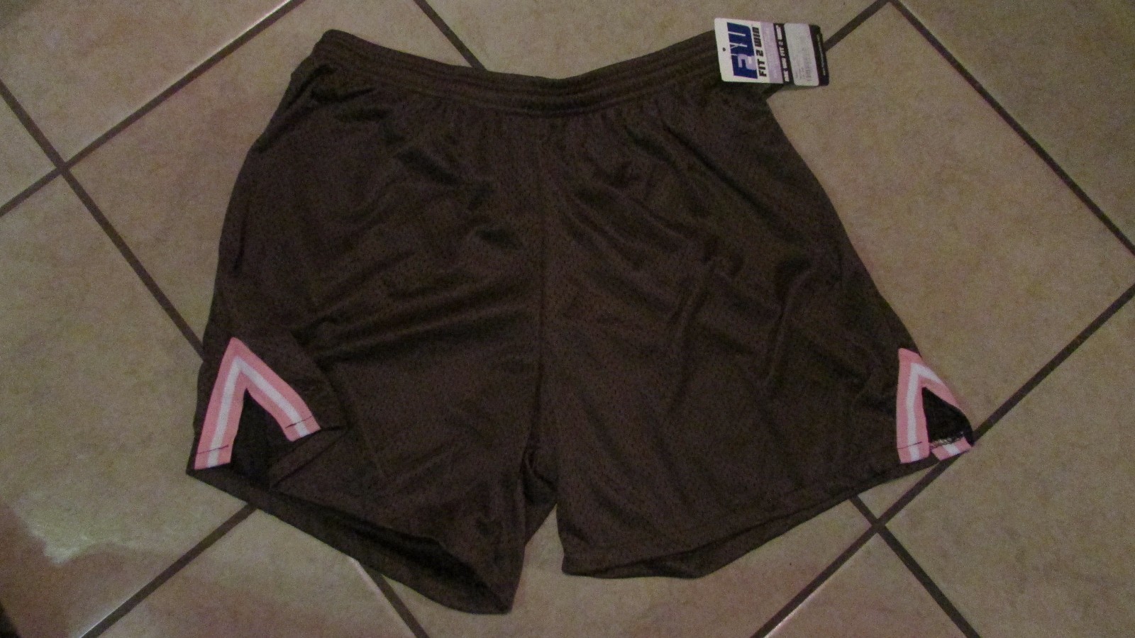 Fit 2 Win Womens Nylon Drawstring Athletic Shorts- Medium -Brown/Pink (G 62)