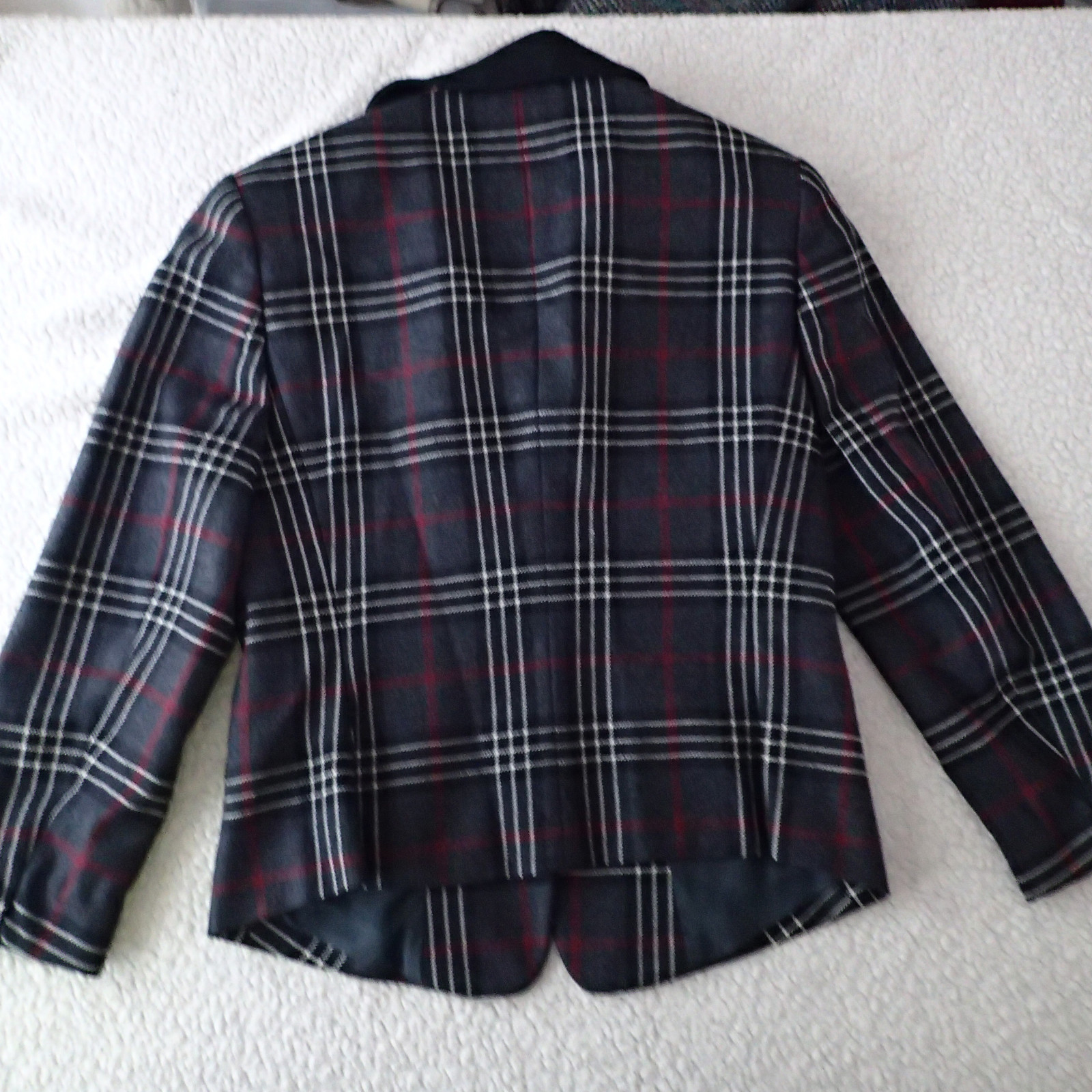 CLASSIQUES ENTIER sz M,TOP,BLAZER, tweed charcoal white red black plaid wool ar