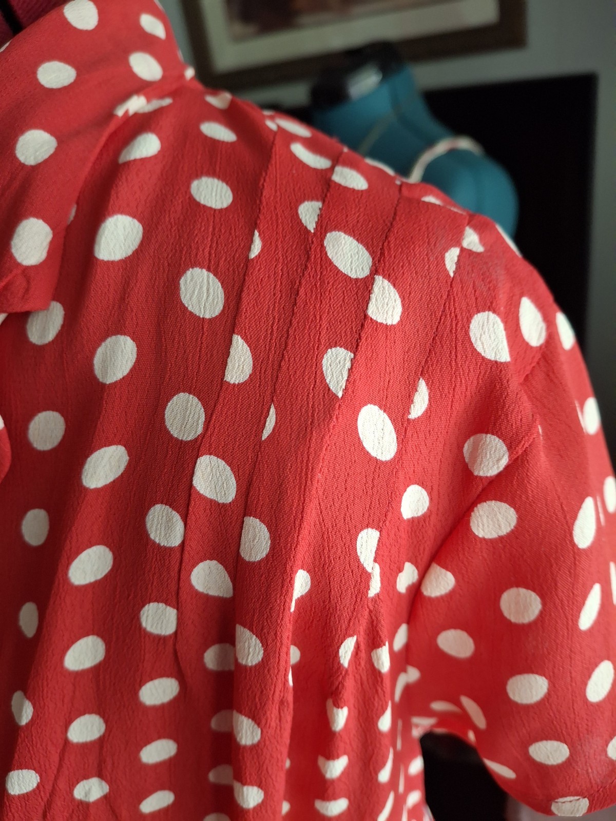 Vintage April Cornell 40s Style Red White Polkadot Dress Fit &Flare XL