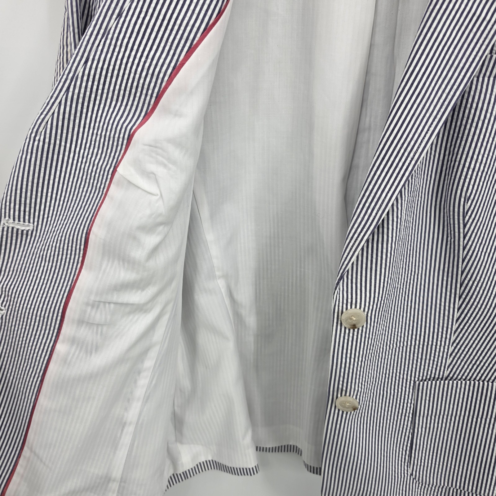 Banana Republic Seersucker Blazer Jacket Womens 12 Striped Coastal Preppy Cotton