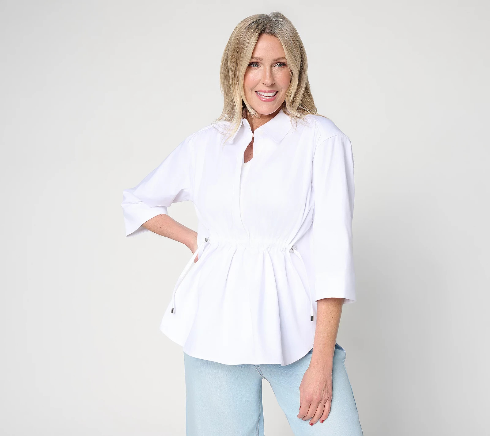 Carla Rockmore Collection Regular Cinch Waist 3/4 Slv Shirt