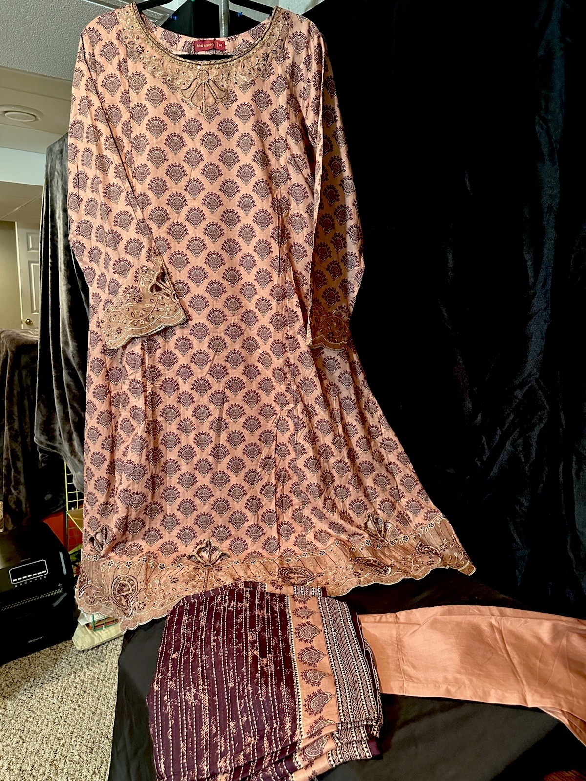 Bin Saeed Lawn Cotton 3 Pc Suit-Premium Cut Work Emb- Aline Style-M & L – $42