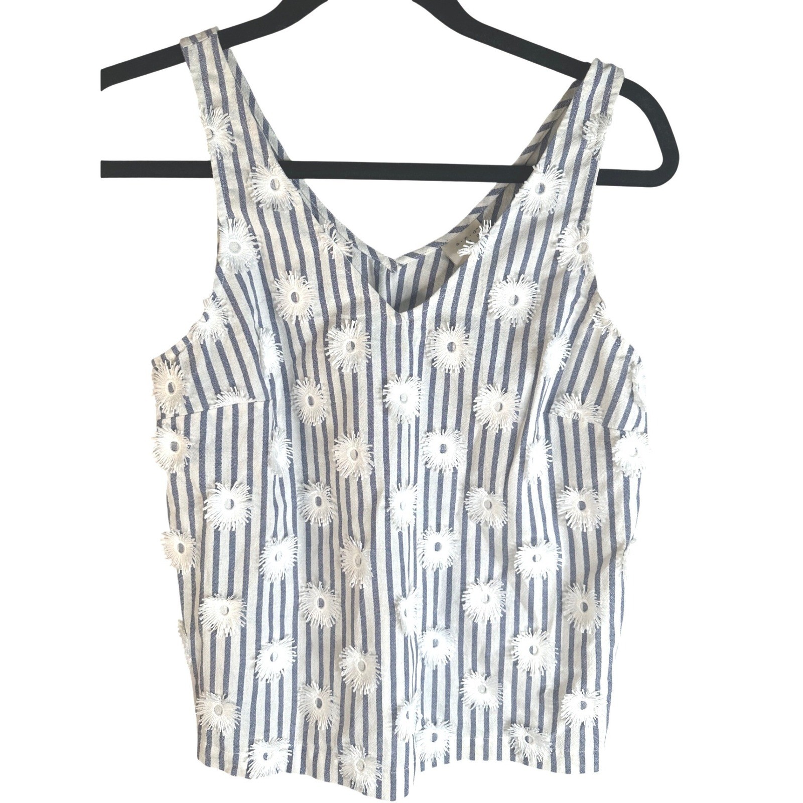 A New Day Women’s Blue Striped Floral Applique V-Neck Tank Top Size XS