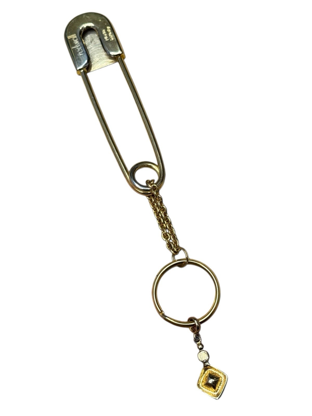 VTG Moschino Punk Chic Safety Pin Charm Keychain, Redwall Italy, 1×4” Y2K 80’s