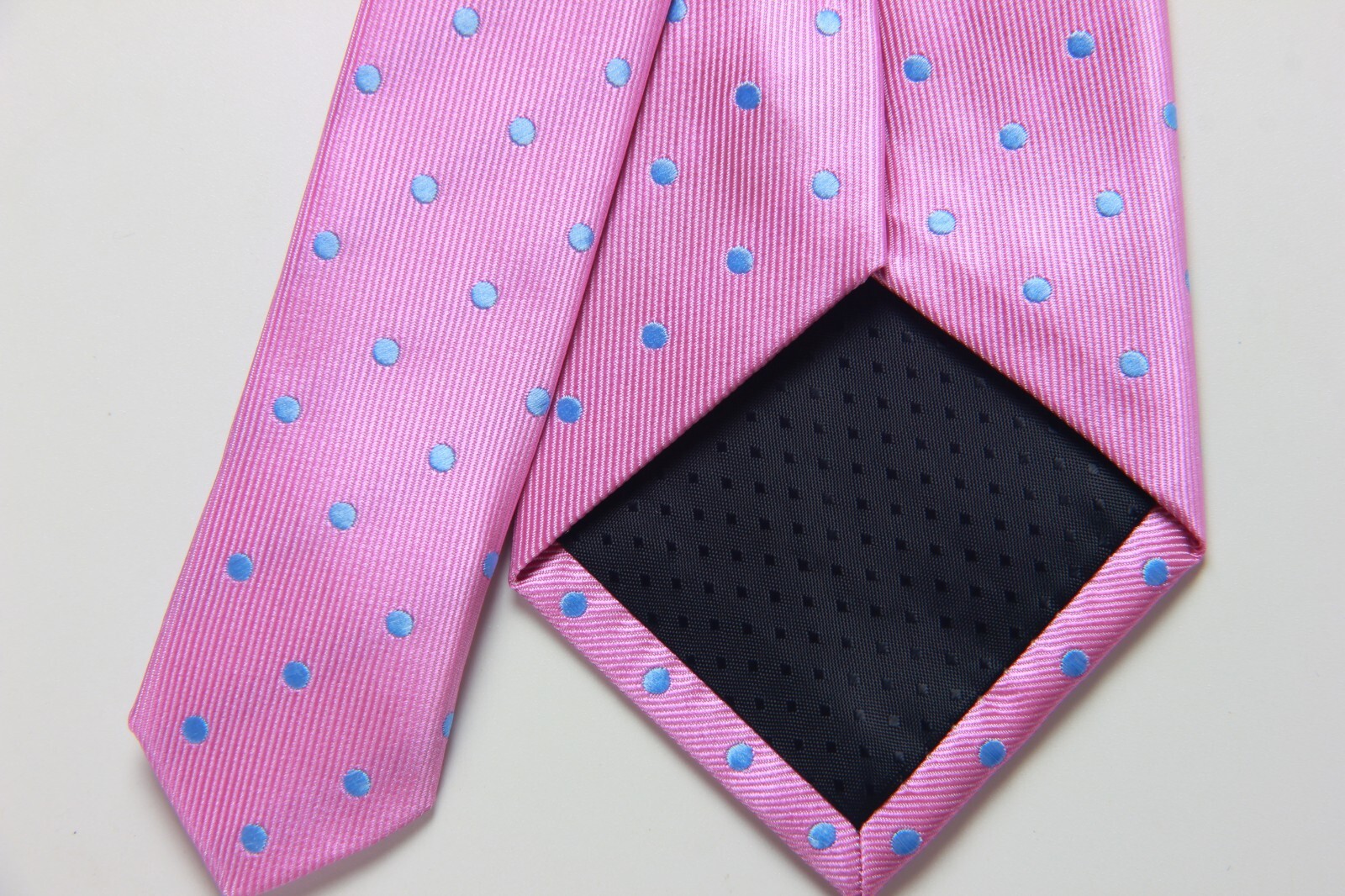Classic Polka Dot Pink Blue JACQUARD WOVEN 100% Silk Men’s Necktie Tie