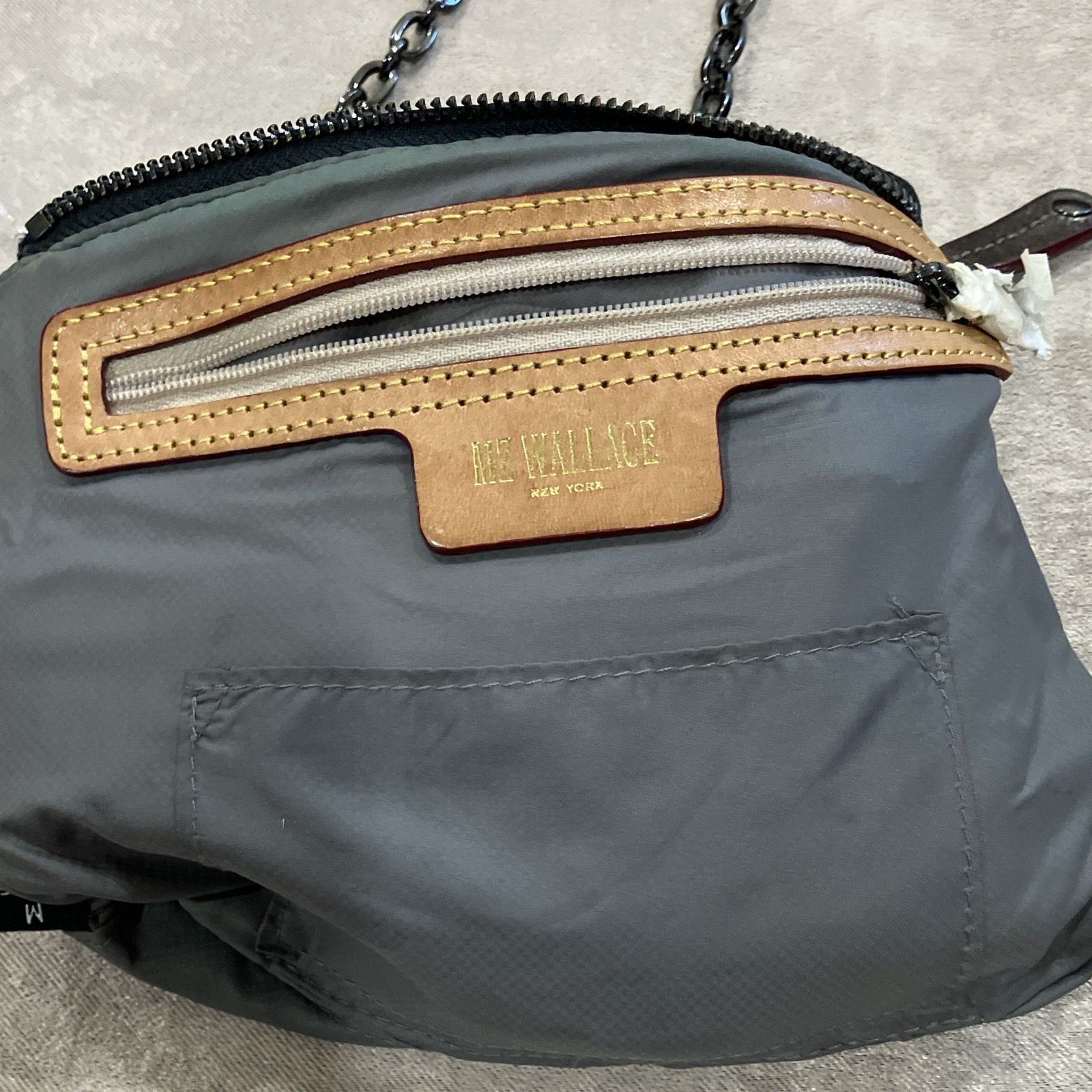 MZ Wallace Gray Zip Crossbody Bag Chain Strap Lined Pockets
