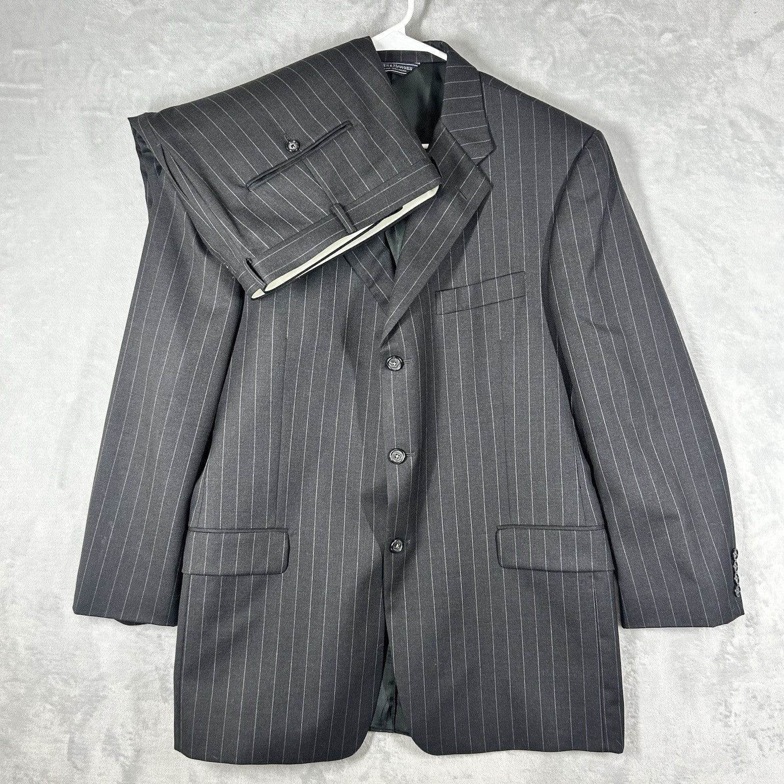 Gieves & Hawkes Savile Row Wool Suit Men’s Grey Pinstripe Jkt 44R Trs W38″ L30″