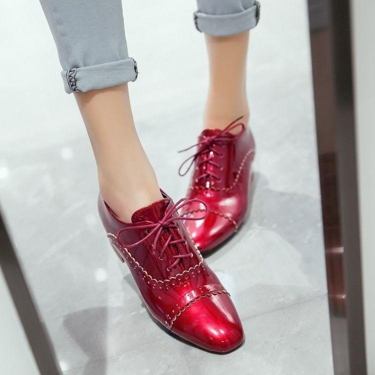 Women Sweet Pointy Toe Shoes Patent Leather Pumps Mary Jane Chunky Heel US4-US12