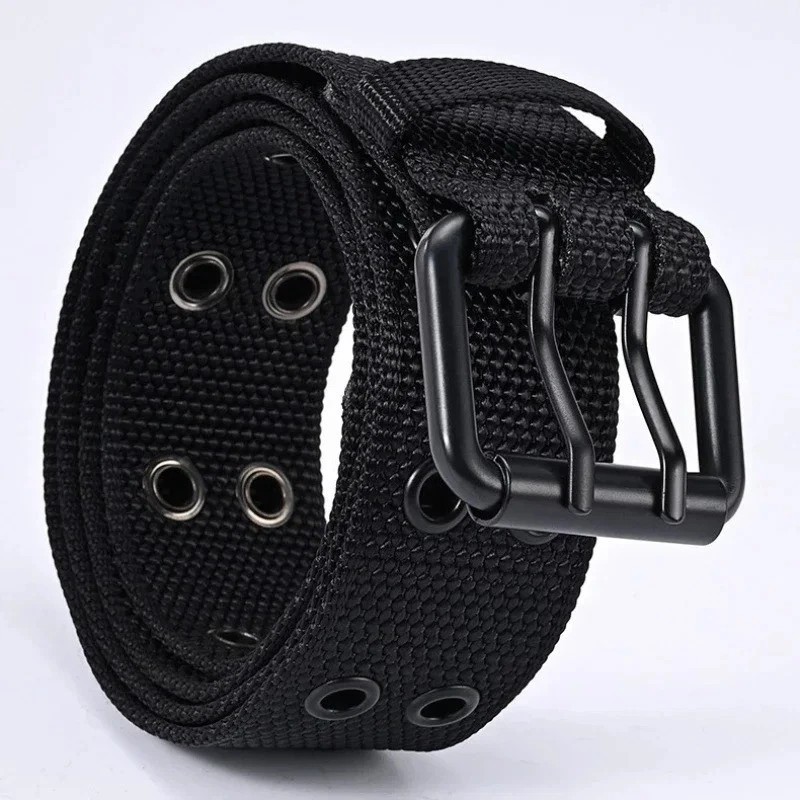 Luxury Nylon Belts Men’s Double Grommet Belt Buckle Outdoor Sport Belt for Jeans