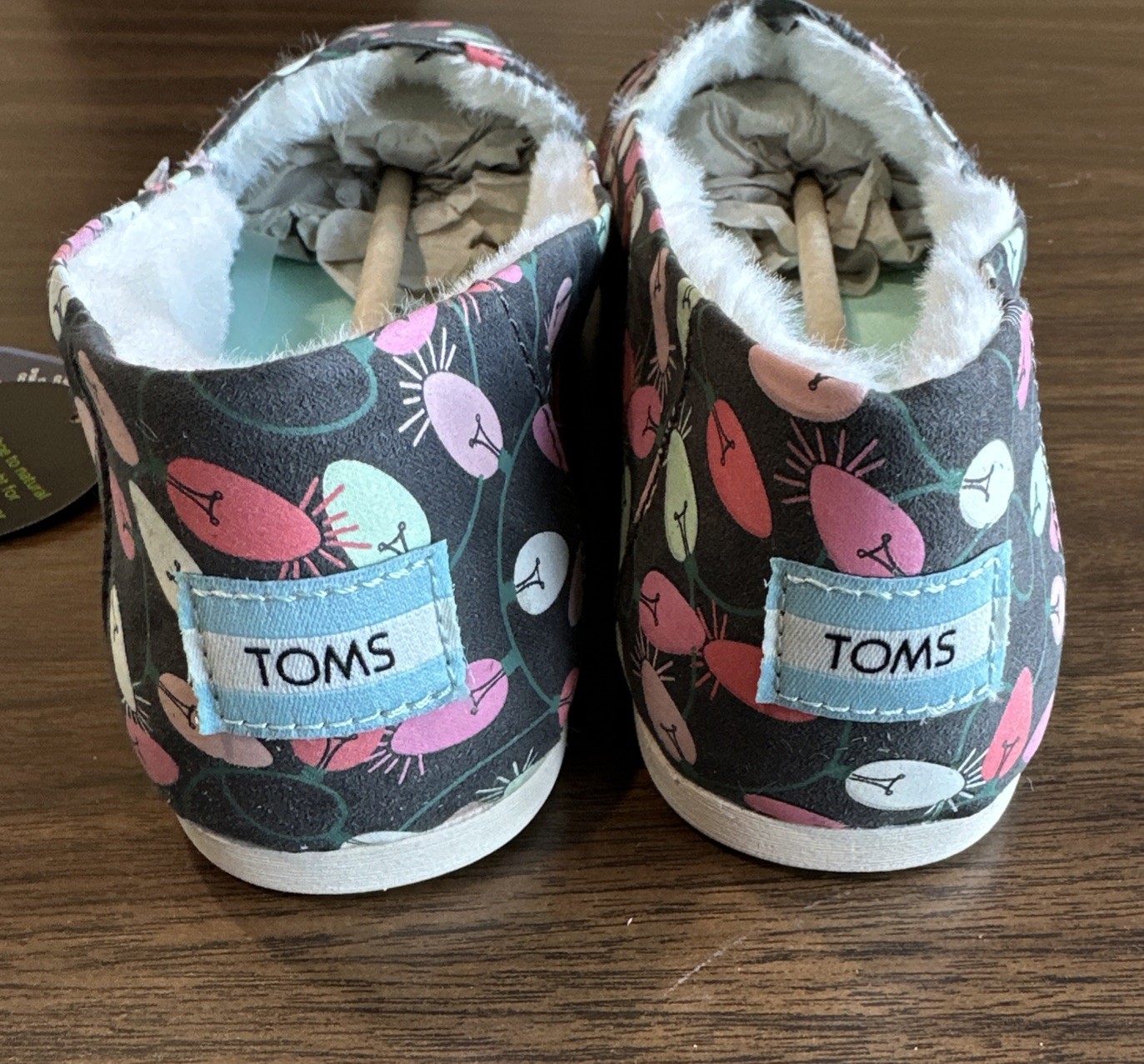 NWT TOMS Alpargata Slip-on Forged Iron Tree Glow In Dark/Faux Fur, US 10/UK 8