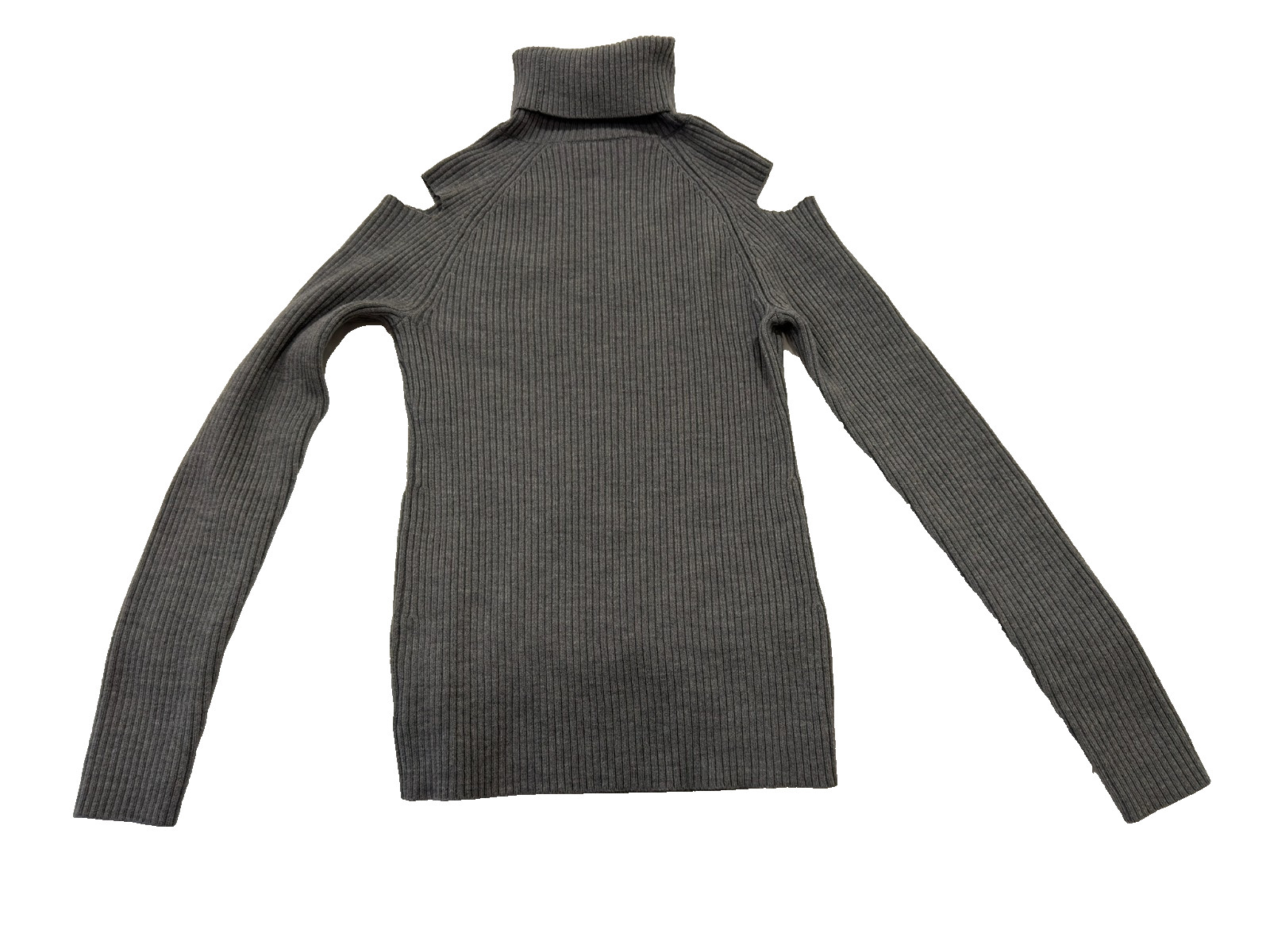 Theory Gray Rib Knit Cold Shoulder Turtleneck Sweater Women’s Medium Wool Blend
