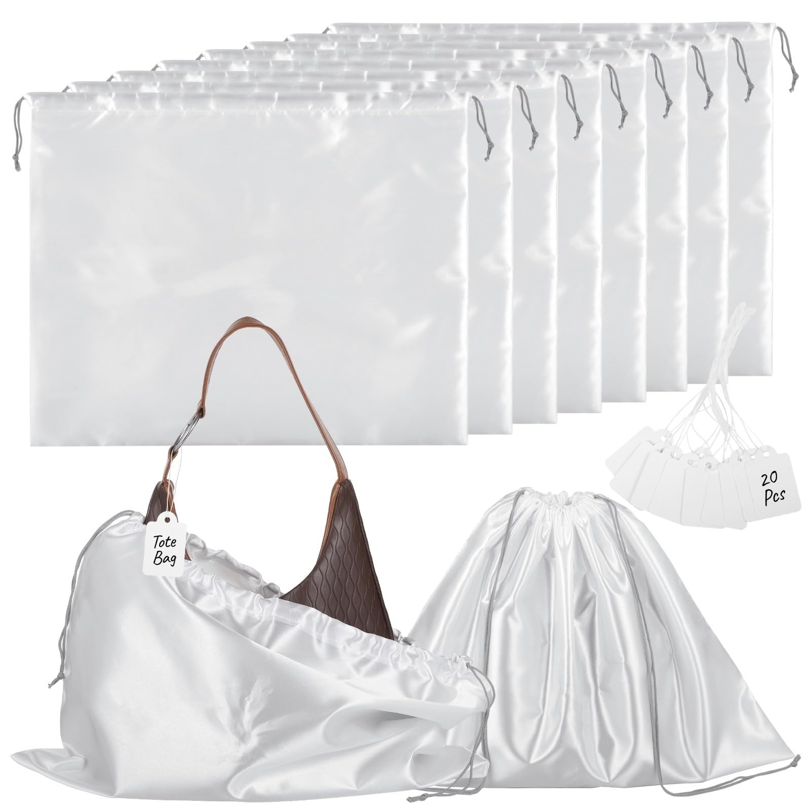 20 Pcs Dust Bags for Handbags and Purses, Large Drawstring 19.7*15.7in, White