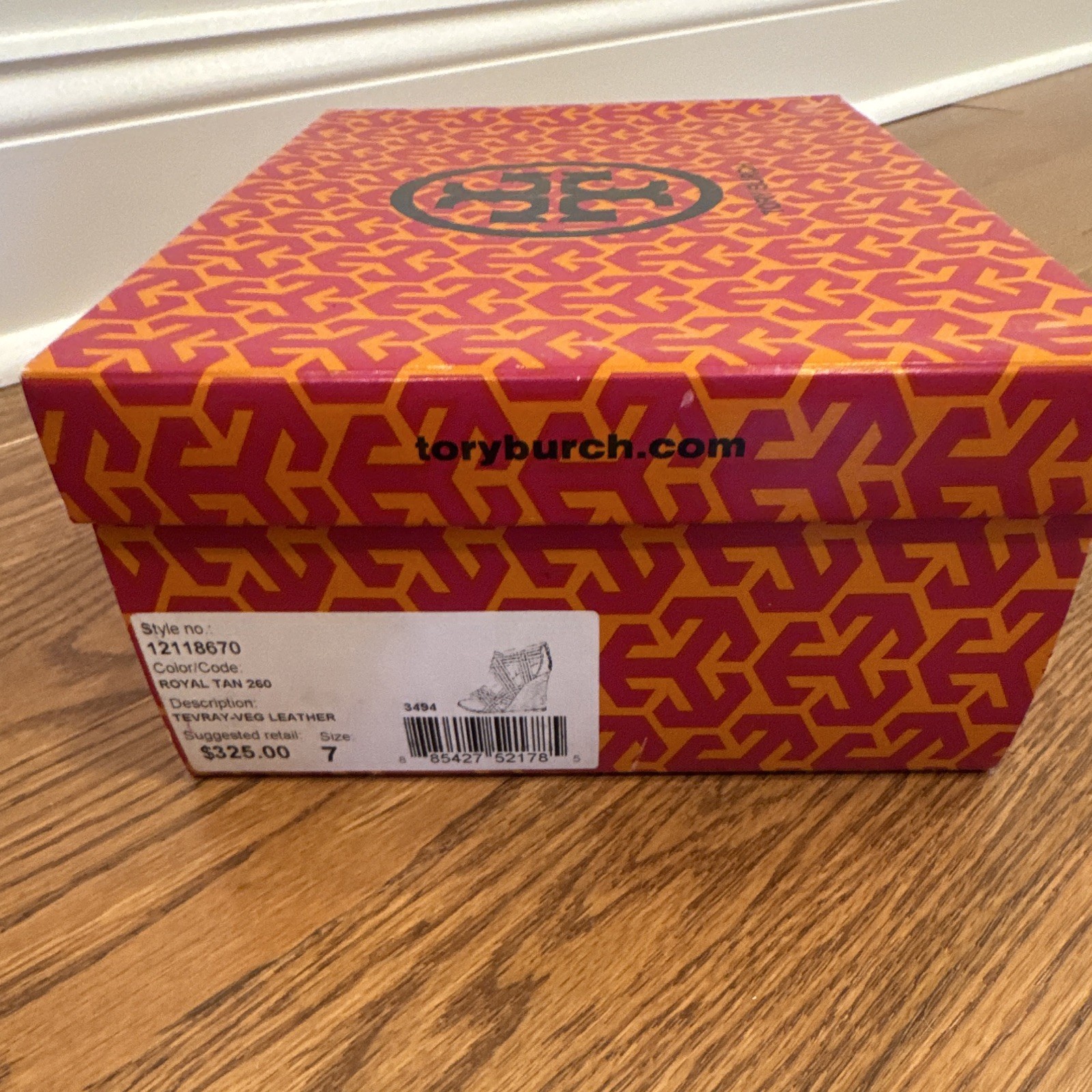 TORY BURCH brown Tan leather woven slingback wedge Sandals size 7