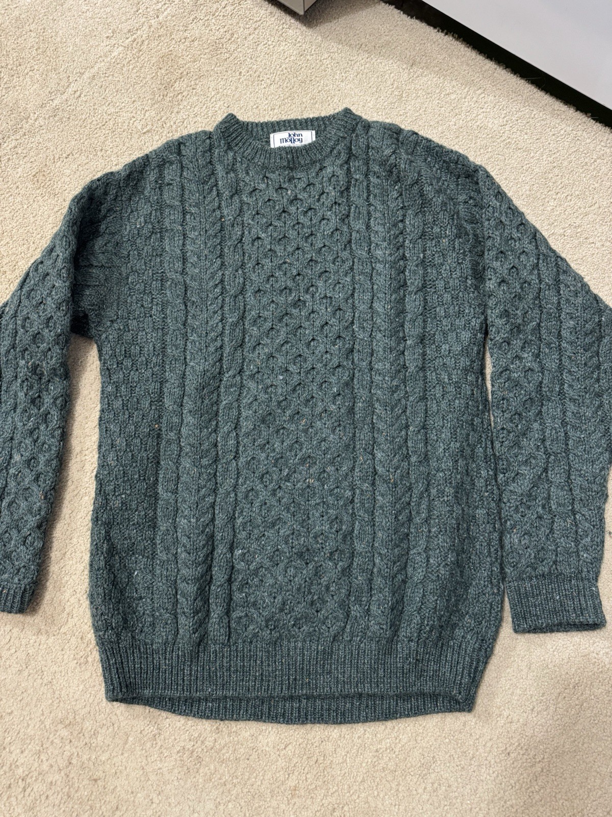 VTG John Molloy Fisherman Sweater Ireland Cable Knit Speckled Chunky Size Med