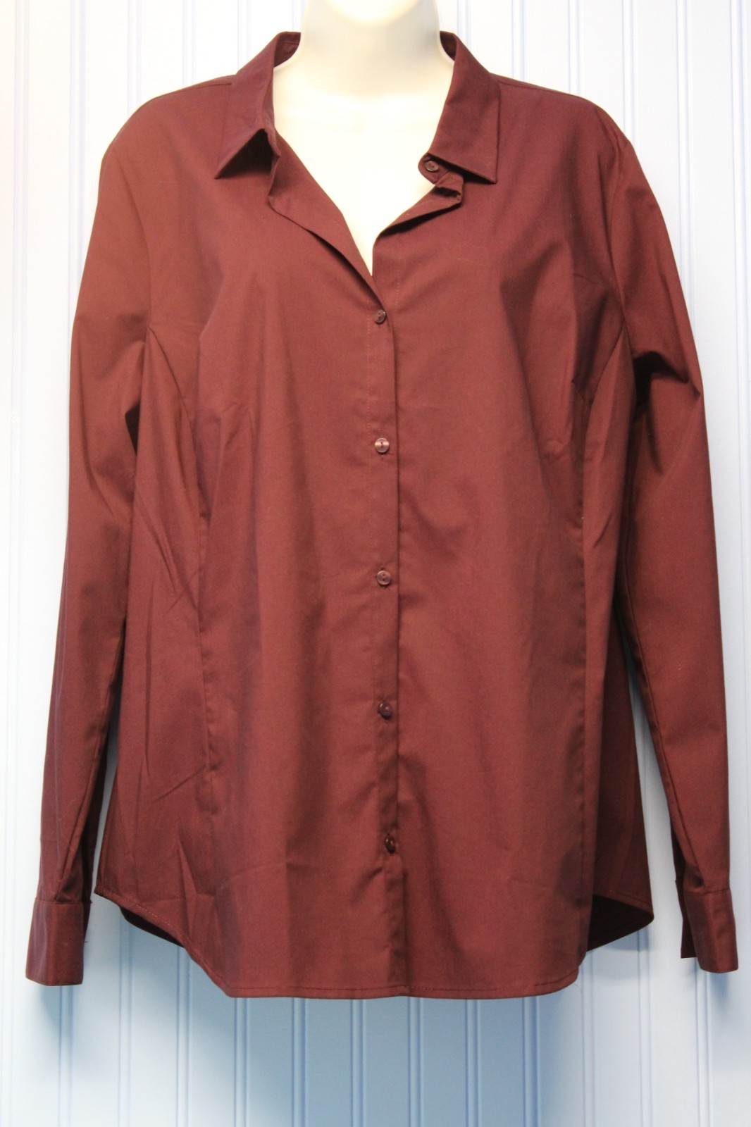Worthing burgundy cotton blend strech long sleeve button front shirt 18
