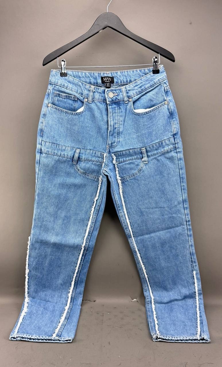 BooHoo-Man Mens Blue Denim Frayed Edge Jeans Size 32