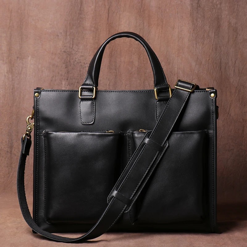 Handmade Leather Briefcase Men Vintage Messenger Bag Crazy Horse Laptop Satchel