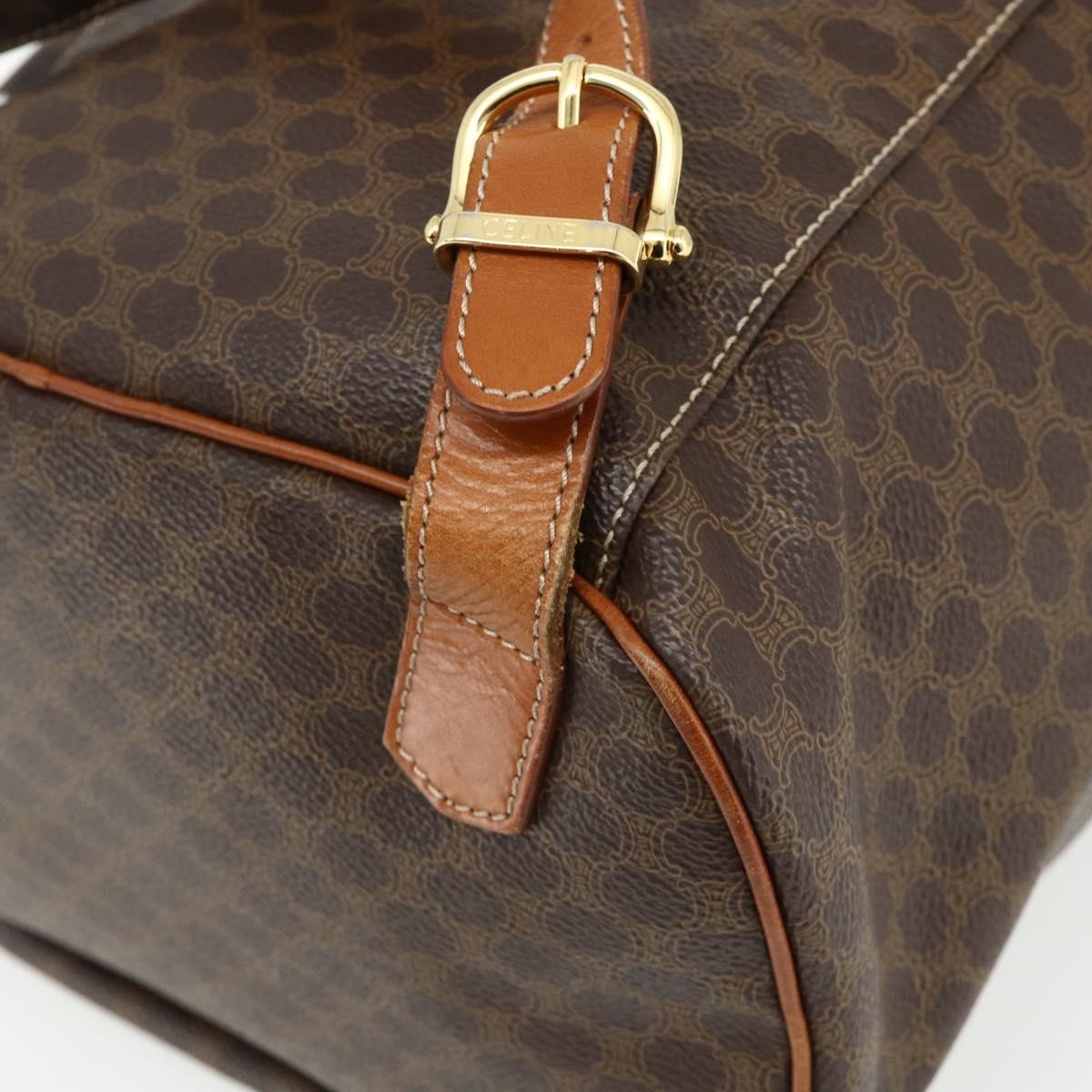 CELINE Macadam Canvas Backpack PVC Leather Brown Gold Auth 176821