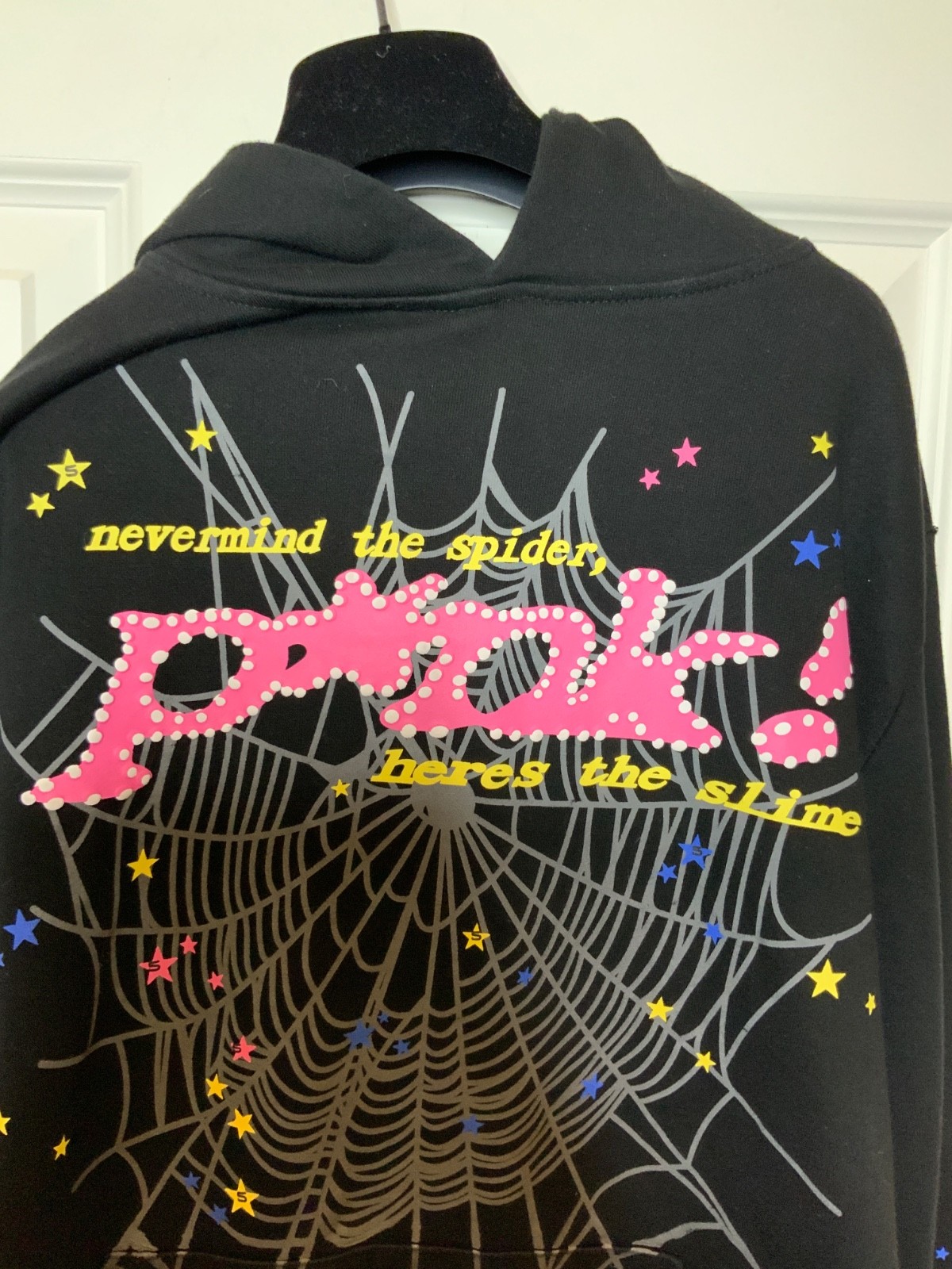 Sp5der Men’s Black Web Nevermind The Spider Hoodie Sweatshirt, Size S