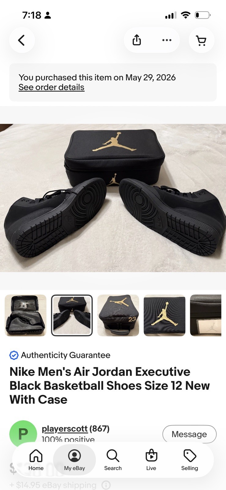 Nike Men’s Air Jordan Executive Black Basketball Shoes Size 12 New With Case