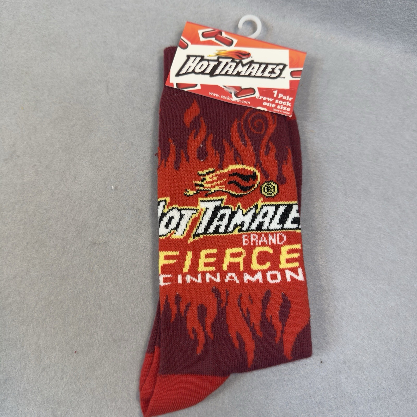 Hot Tamales Fierce Cinnamon Crew Socks Red Flame Graphic Unisex M 8-12 W 9-14
