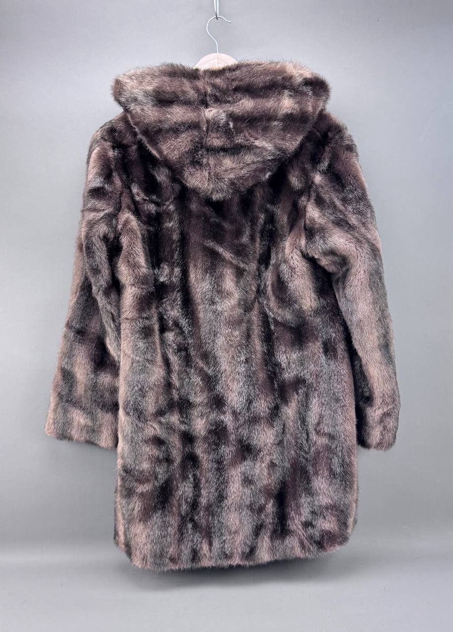 Dennis by Dennis Basso Womens Brown Hooded Faux Fur Coat Size M