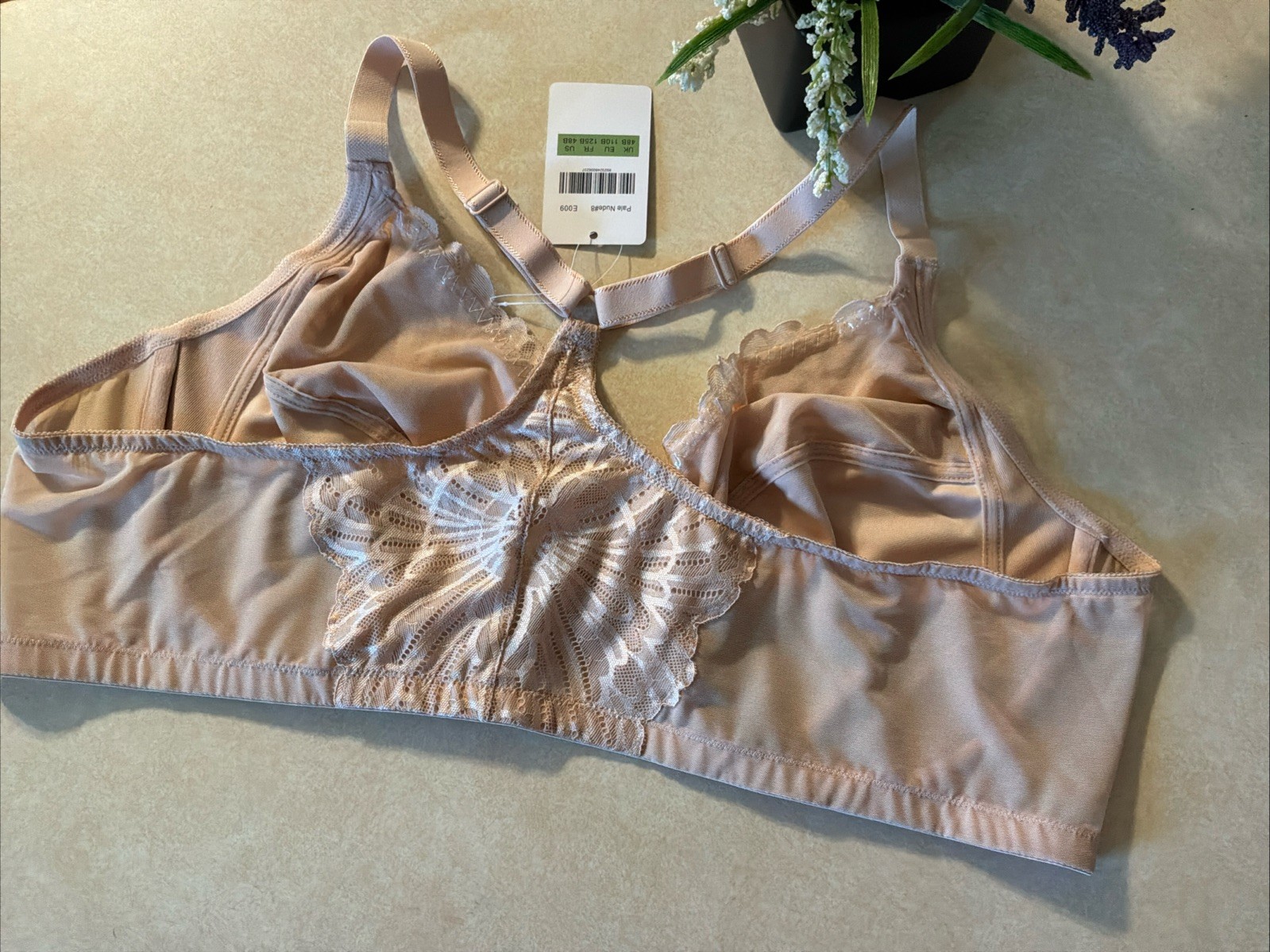 MELENECA Women s Racerback Front Closure Full Coverage UW Bra Pale Nude NWT 48B
