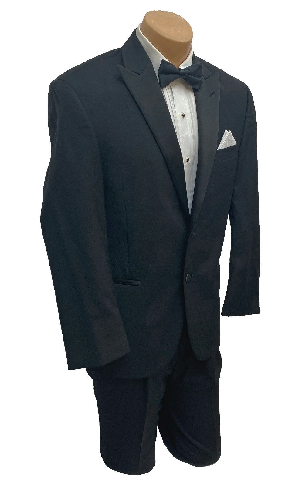 Men’s Black Calvin Klein Tuxedo with Pants Satin Peak Lapels Size 40L 34W
