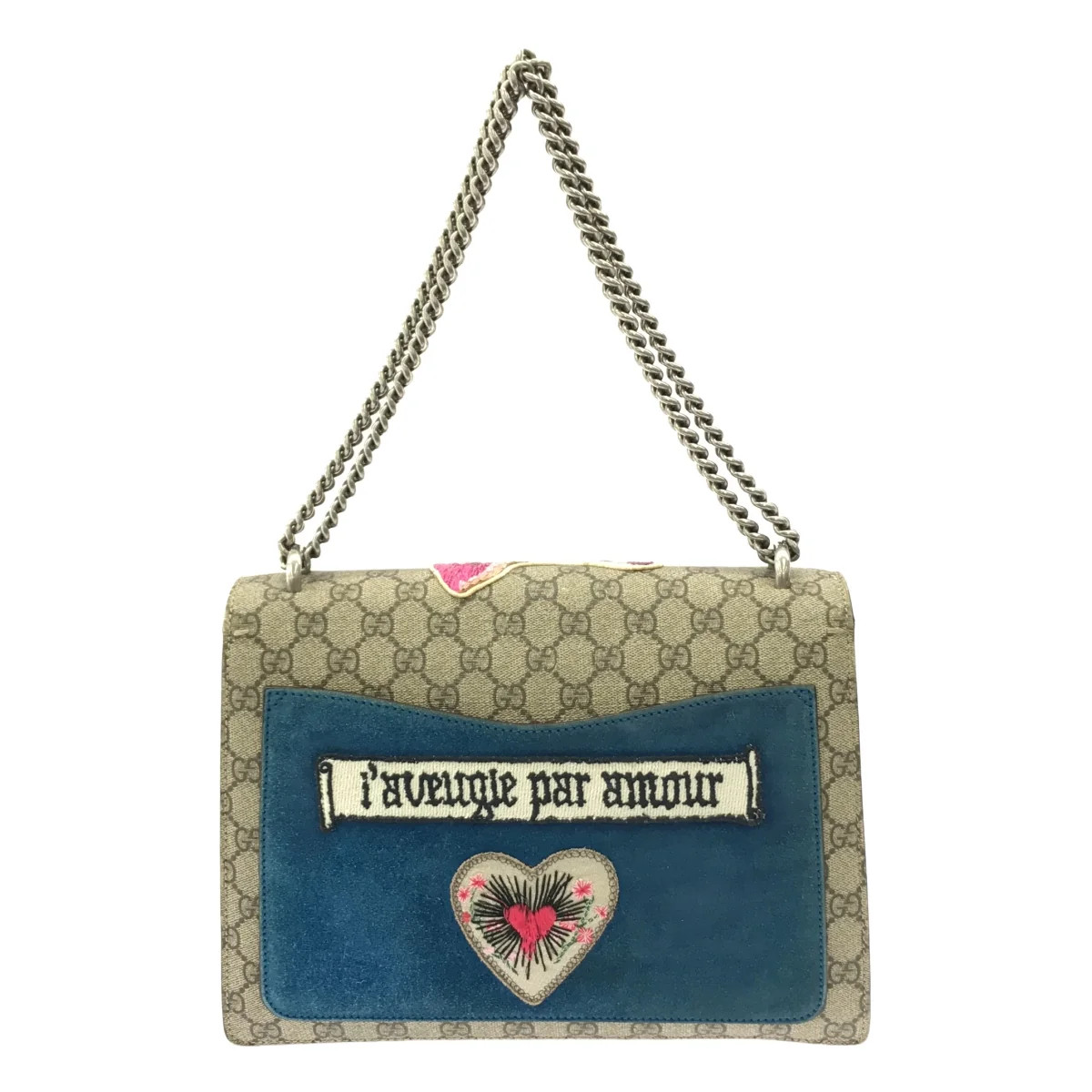 Gucci 403348 Dionysus GG Supreme PVCSuede Embroidered Chain Shoulder Bag Used