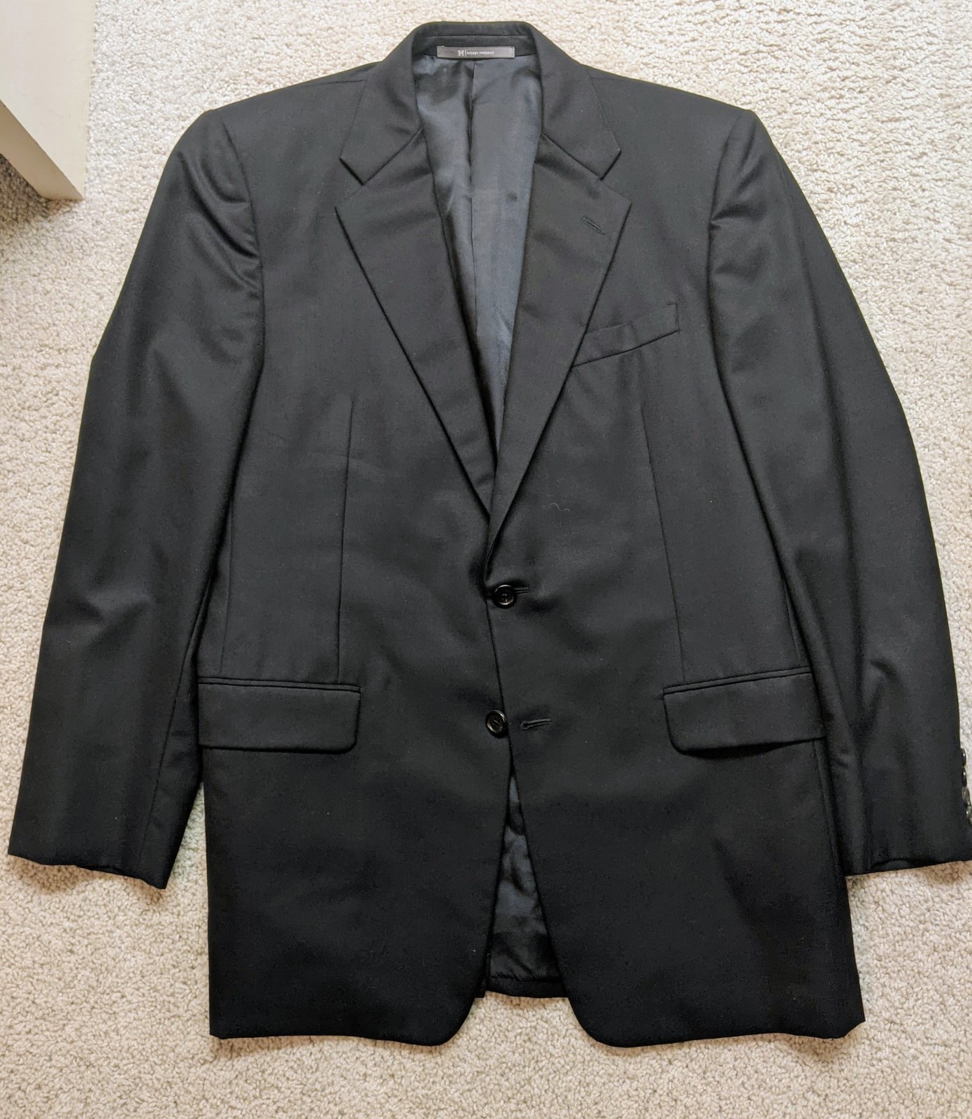 Hickey Freeman Suit Mens 41 R Black Loro Piana Tasmanian Wool 2 Piece 36×30