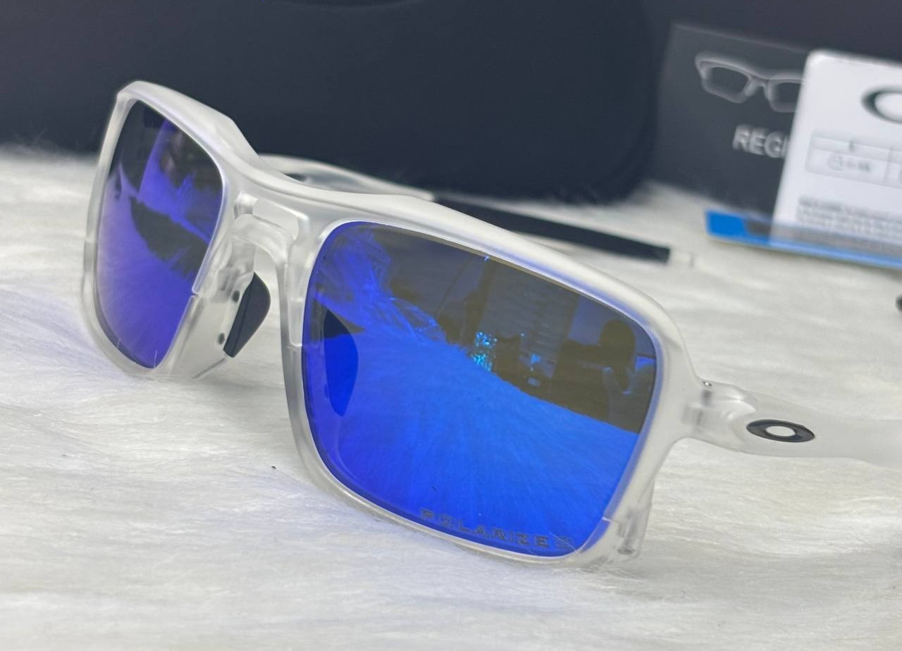 Oakley Triggerman Sunglasses Matte Clear Frame Prizm Polarized Deep Blue Lenses