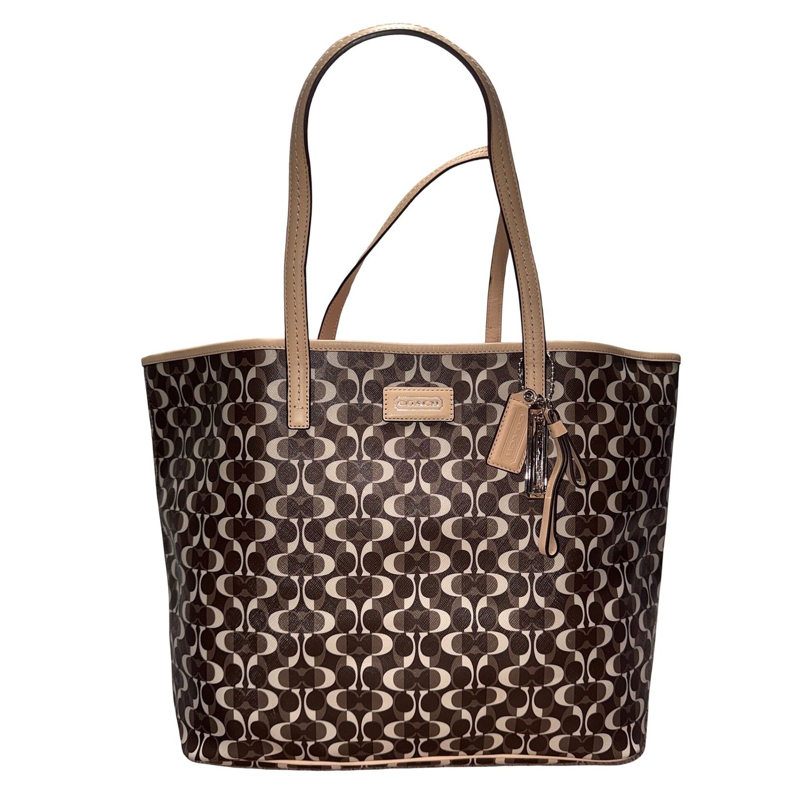 Coach 2013 Park Metro Splt Signature Tote Brown Tan Leather Trim F25673 NWT Read