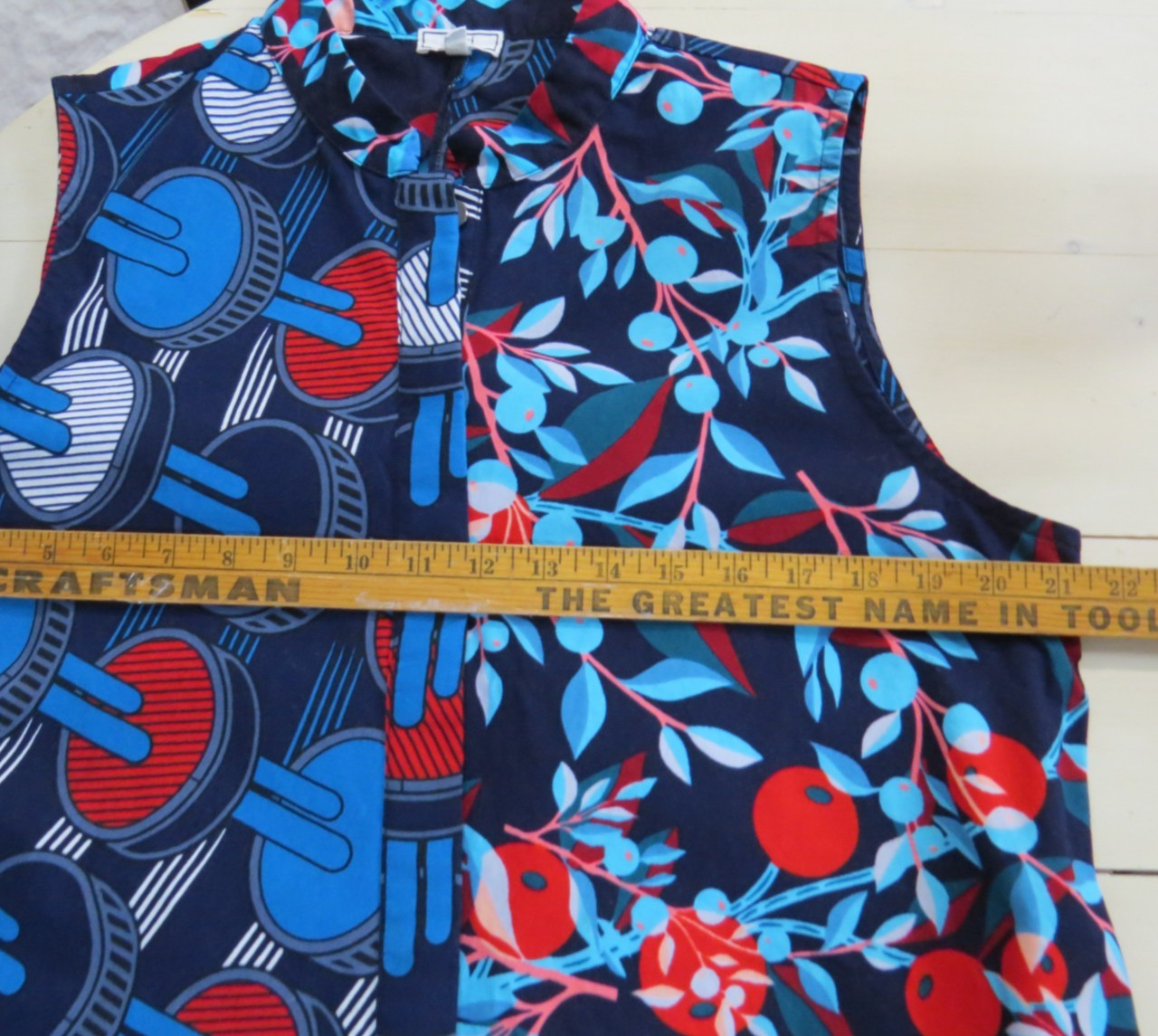 ZURI Kenya – Space Cadets Cotton Sleeveless Dress, Pockets SIZE Large, Blue Red