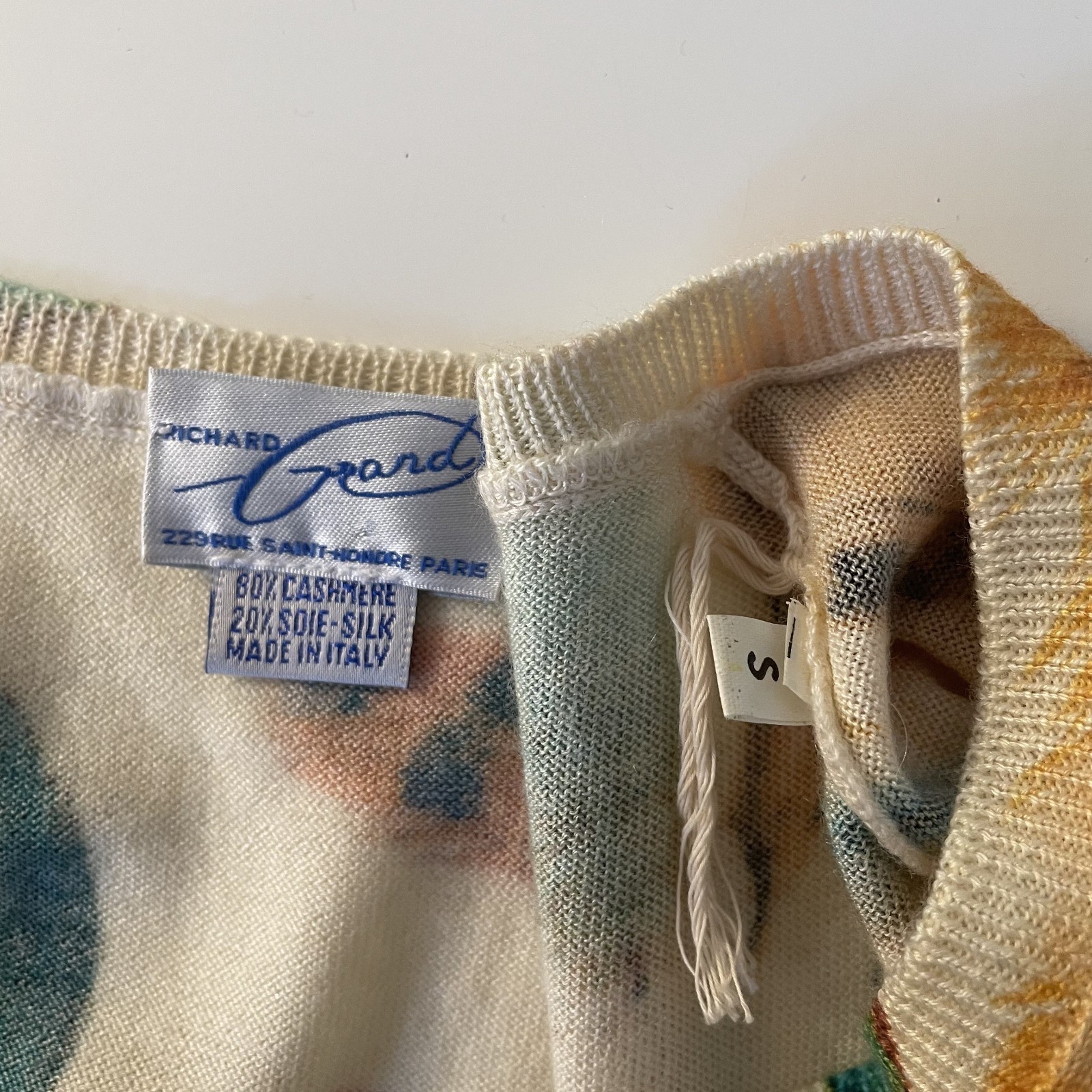 Richard Grand Cashmere Silk Feather Printed Knit Sweater Size S Novelty Luxury